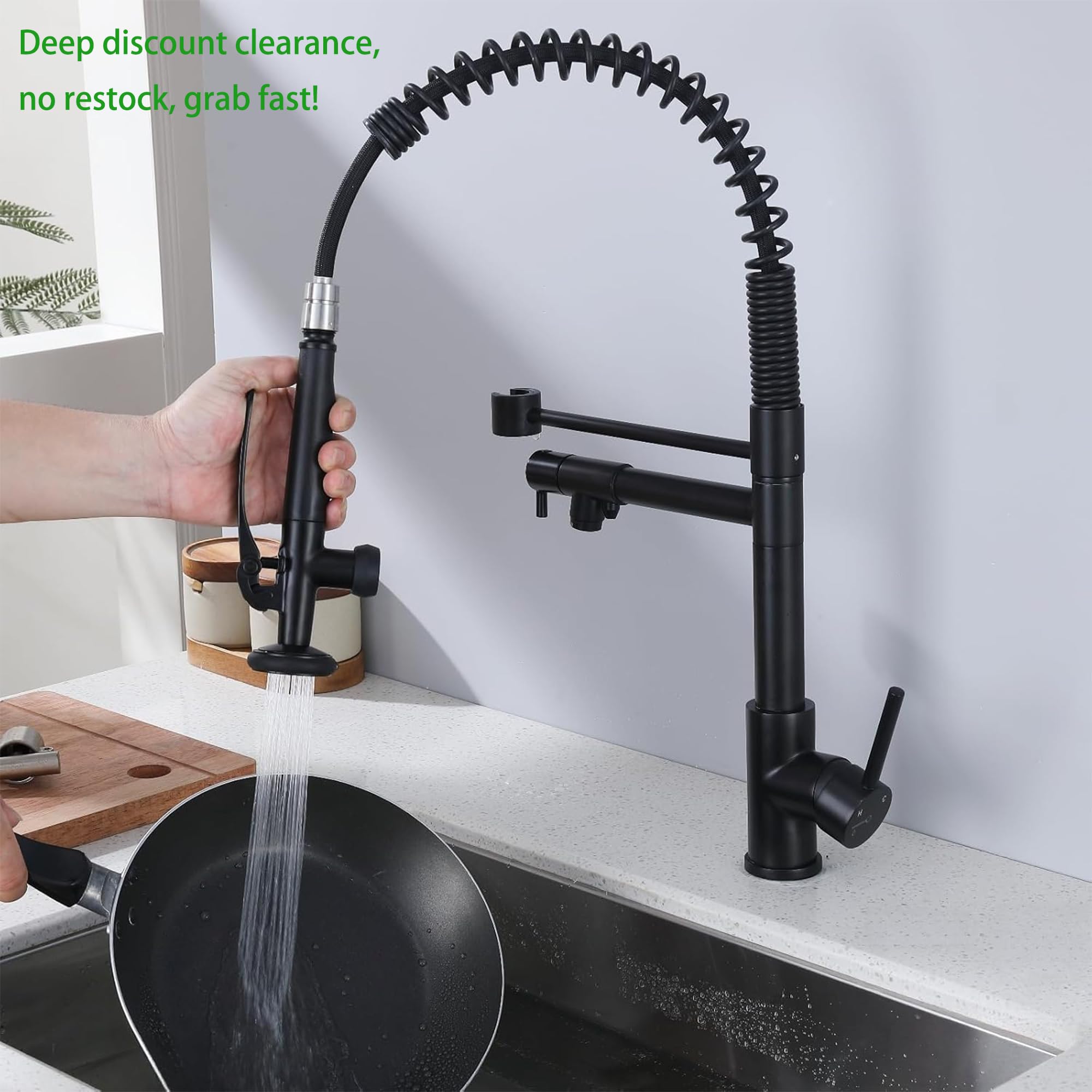 Trinkwasserhahn, Küchenspüle, Wasserhahn mit herausziehbarem Sprüher, 3-in-1-Wasserfilter-Reiniger-Armaturen, strapazierfähig, kommerzieller Stil, Küchenarmatur, mattschwarzer Filter