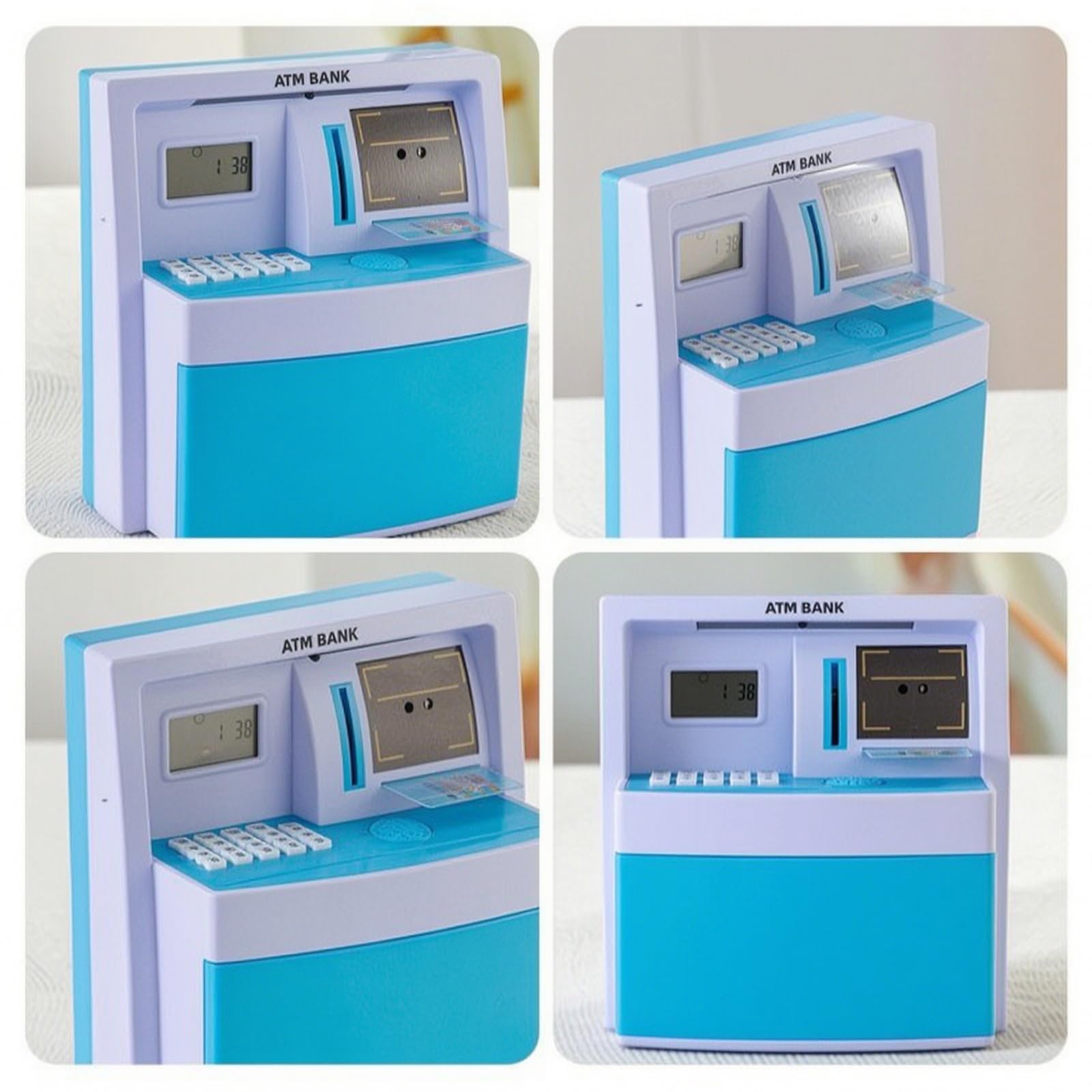 Tirelire Électronique à Code Sécurisé Tirelire avec Verrouillage à Code Automatique Distributeur Billets Jouet pour Enfants, Bureau, Bleu X10 Modèle À Piles, Style Simple