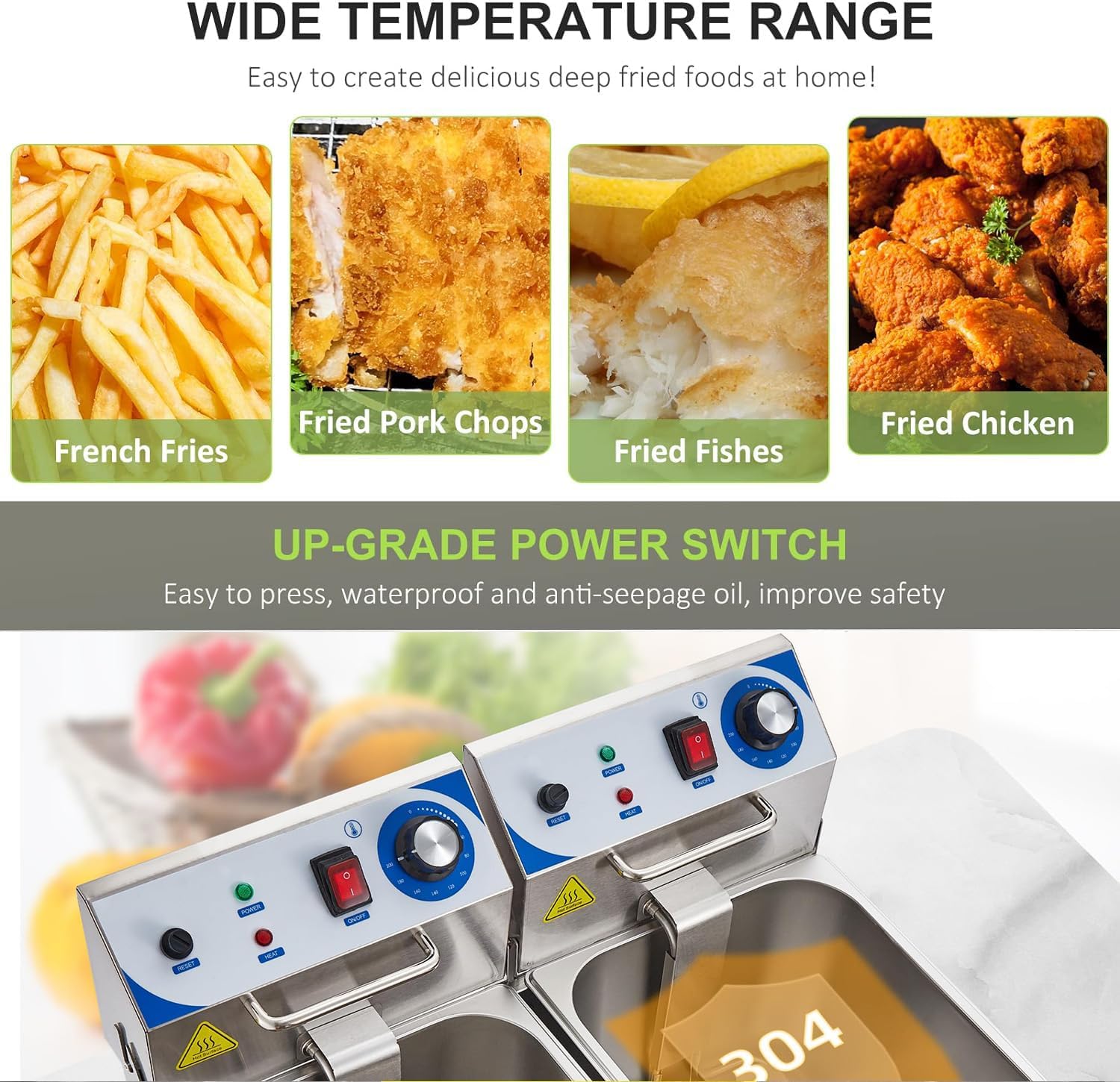 Freidora Profesional de 2 x 10 L - Freidora eléctrica de Doble Tanque para Pavos, Apta para restaurantes, con termostato Ajustable y Tapa extraíble - Resistente para Uso