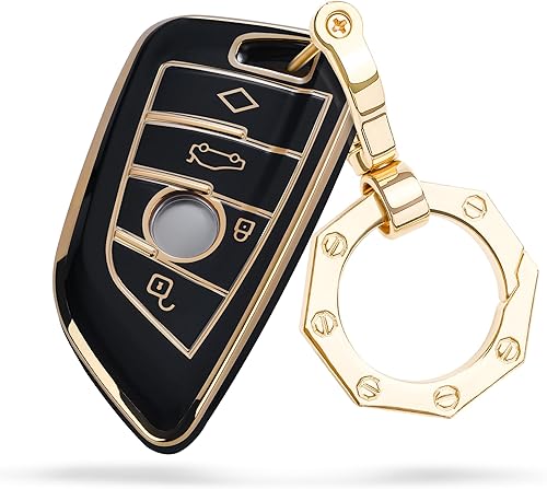 Miniatura 8 de YHC Funda para llavero BMW para BMW X1 X2 X3 X5 X6 X7 y Series 1 2 3 4 5 6 7 8 con llavero dorado