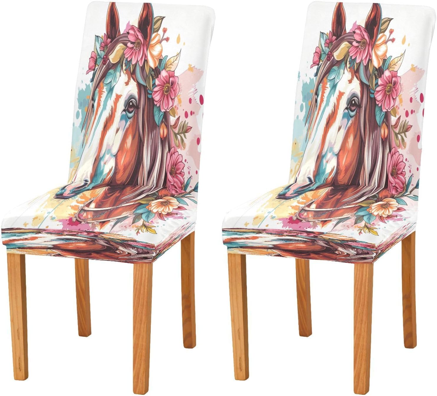 ALAZA Chair Covers for Dining Room, Sunflower Horses Stretch Chair Cover Sets Chair Protector Removable Washable for Ktichen Restaurant Hotel