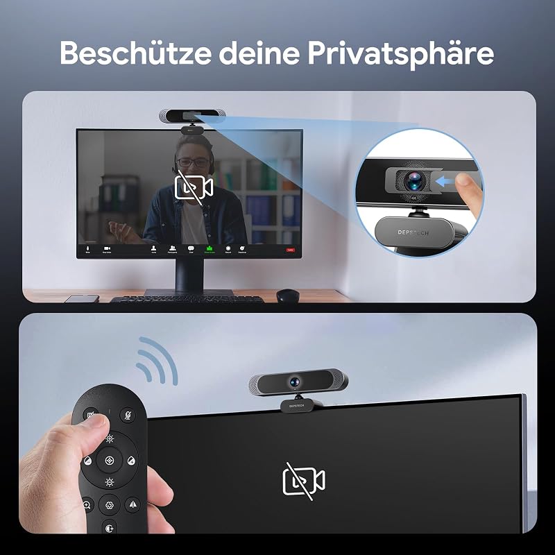 DEPSTECH DW49 Pro 4K Webkamera Távirányítóval - Ultra HD Felbontás, Windows és Mac Kompatibilis, Asztali Videóhívásokhoz