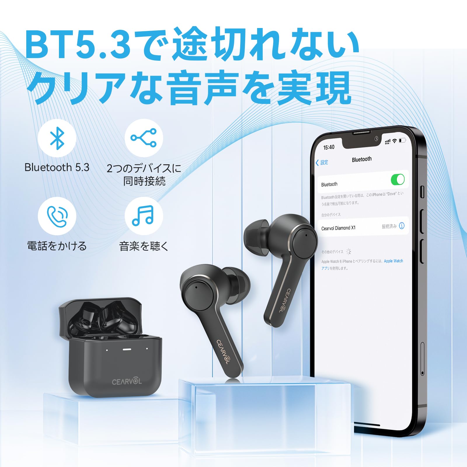 Amazon.co.jp: Cearvol 集音器 Bluetooth5.3 ワイヤレス イヤホン型  