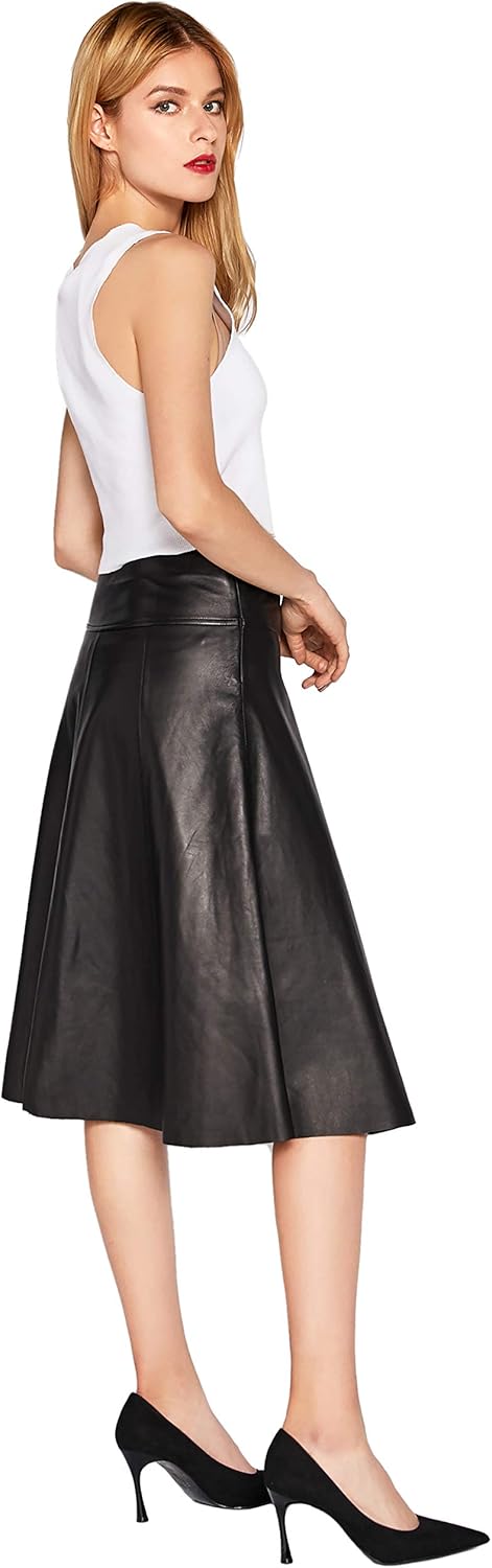 Women’s Lambskin Leather Skirt Asymmetrical High Waisted A-Line Skirt Black SmartUniverseWear - Image 5