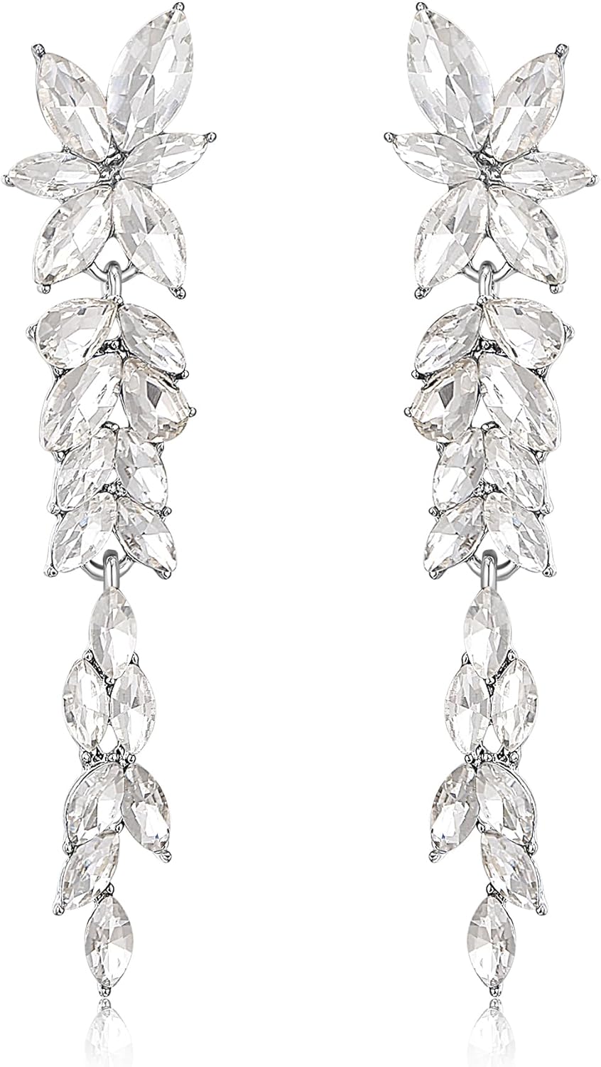 EVER FAITH Marquise Crystal Bridal Earring for Bride Bridesmaid, Elegant Rhinestone Chandelier Flower Wedding Prom Dangle Earrings for Women