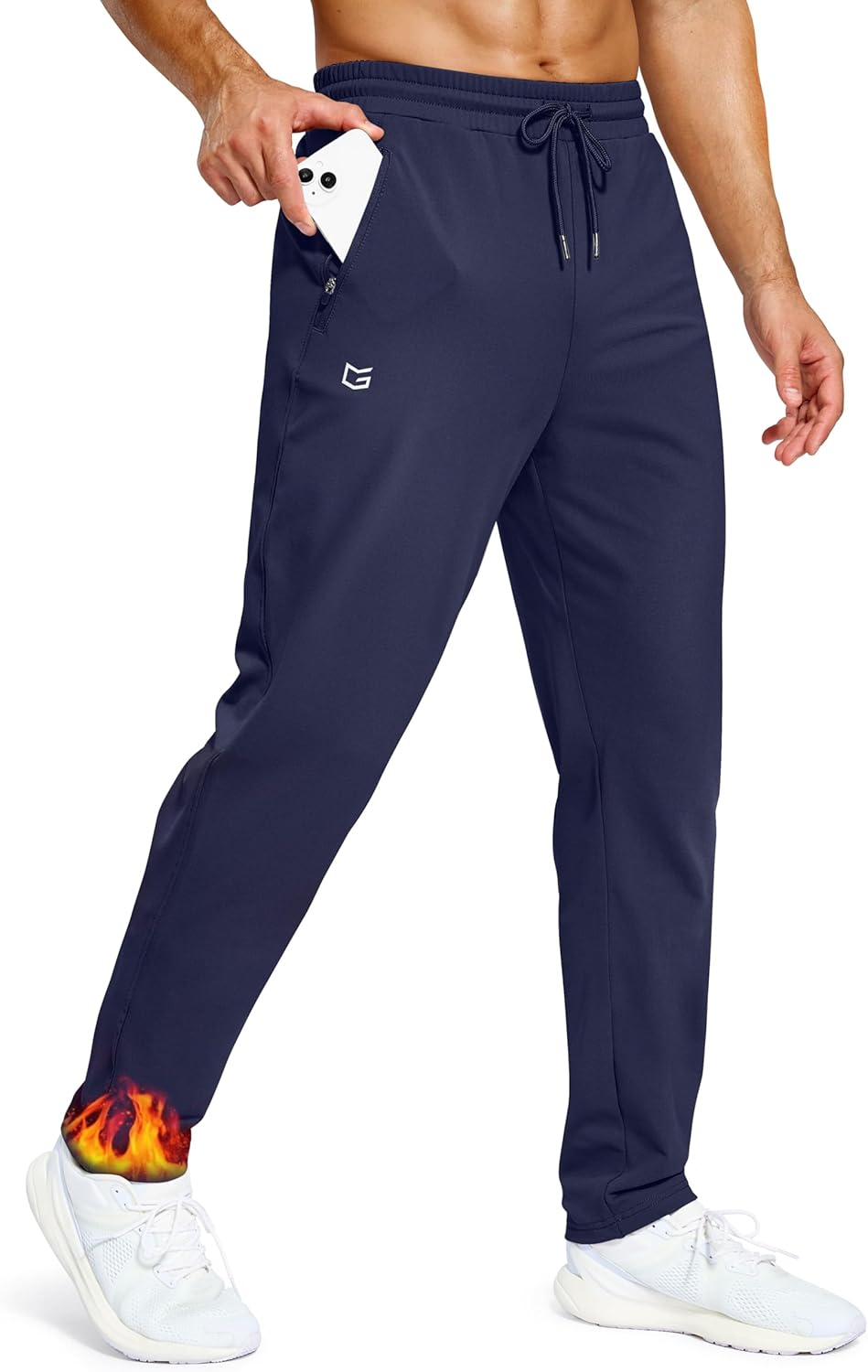Men's Fleece Lined Winter Pants 32"/34"/36" Inseam Tall Sweatpants with Zipper Pockets Warm Athletic Joggers Men