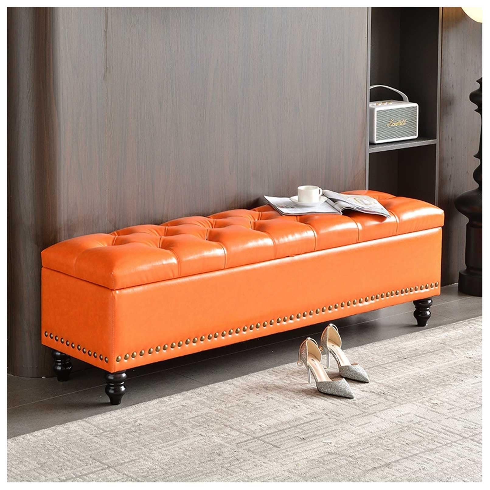 MSHGSKU Wooden Frame Storage Bench 330kg Capacity Ottoman Footrest ge Bedroom Pouf Shoe Rack 39x15.7x16.9in Stylish End of Bed Storage Solution