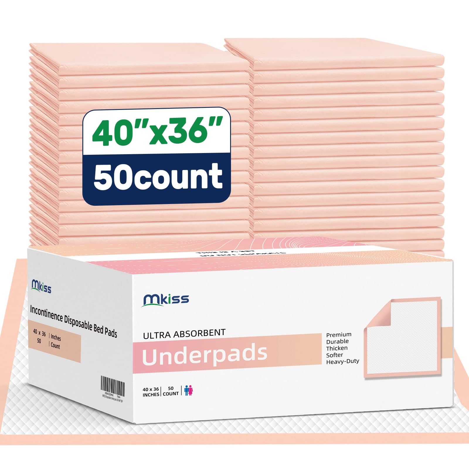 MKISS Almohadillas desechables para incontinencia, adultos, perros de 36 x 40 pulgadas, 50 unidades