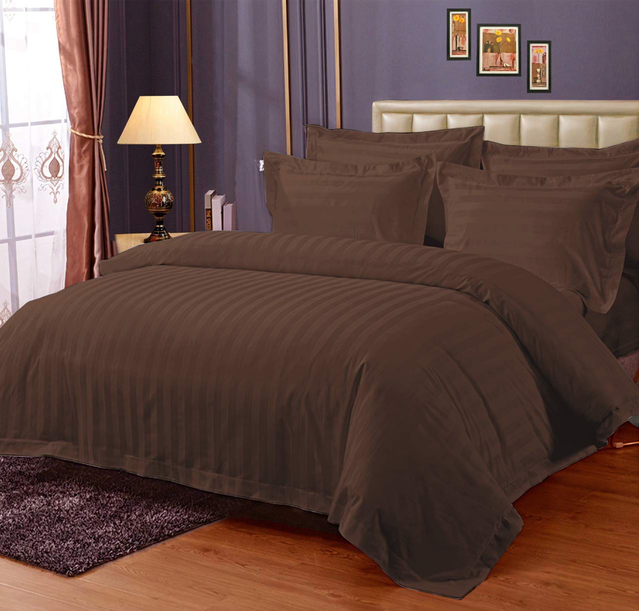 THE LINEN COMPANY 300 TC 100% Cotton King BedSheet with 2 Pillow Cover | Stripe Design Bed Sheet Suitable for Living Room and Hotel (108"x 108", Brown) (B0CD3ZNDL9) Amazon Price History, Amazon Price Tracker