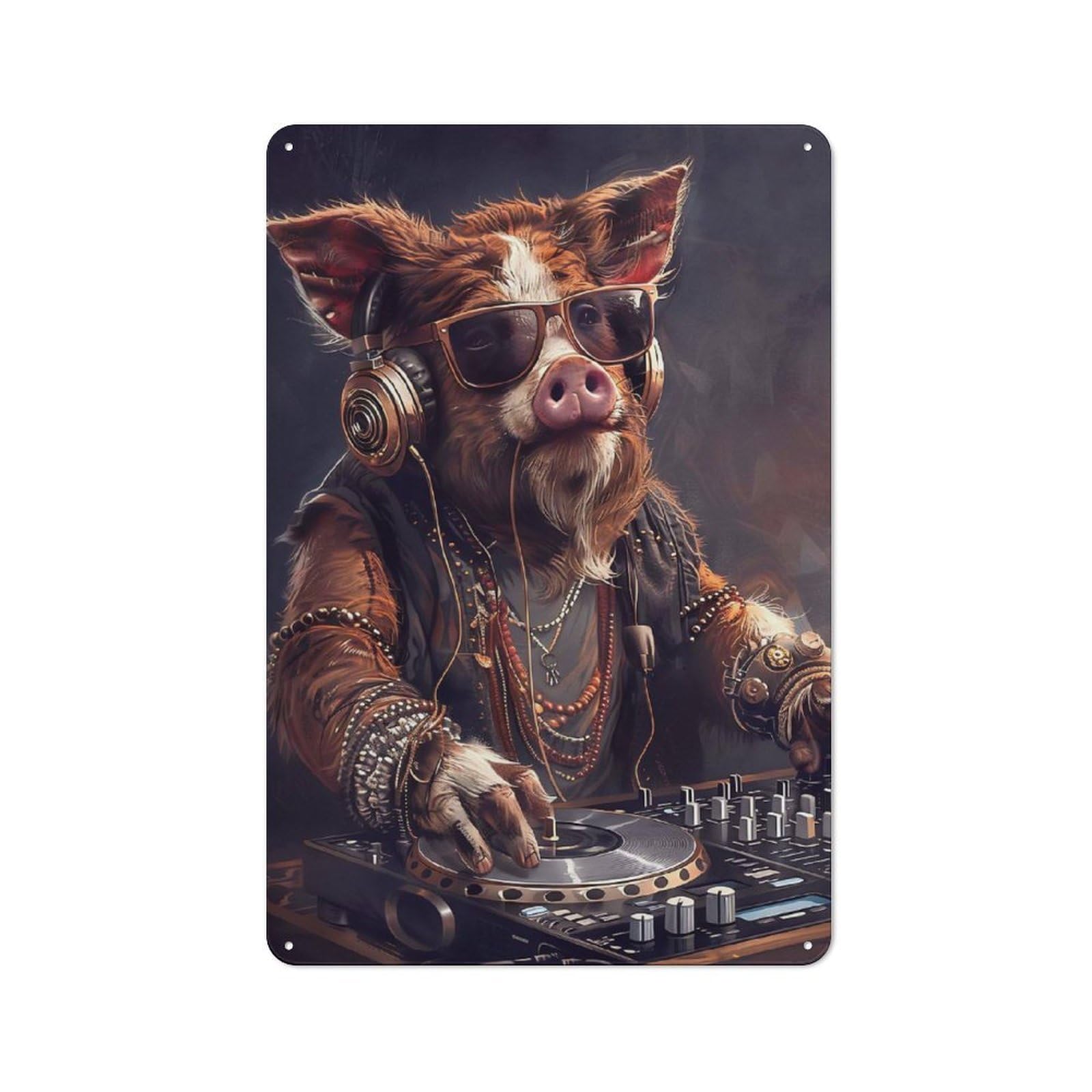 Junmoney Wild Hog Dj Vintage Tin Sign 30X20cm With For Workshop Wall, For Makers And Diy Enthusiasts, For Retro Home Interiors