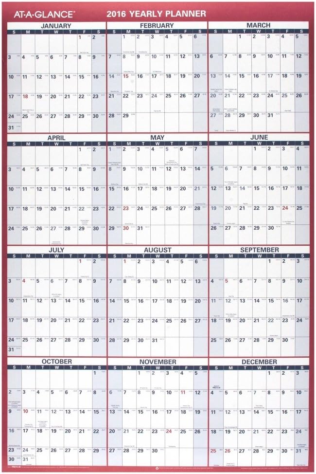 AT-A-GLANCE PM1228 Yearly Wall Calendar, 24 X 36, 2016