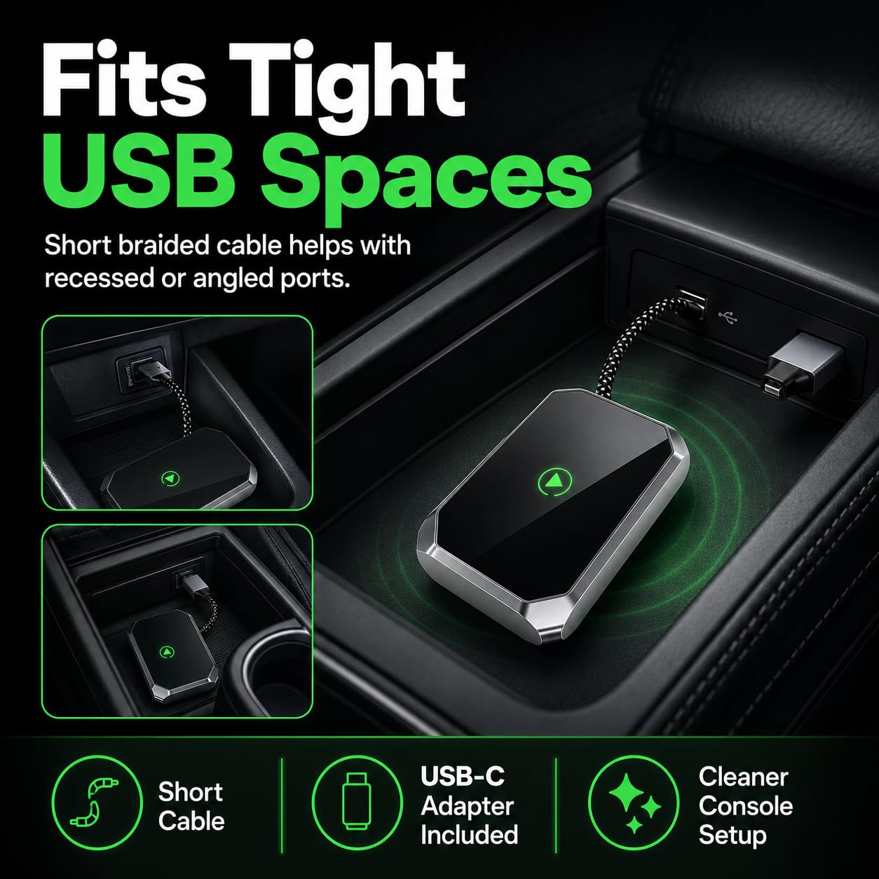 Adaptador inalámbrico 2 en 1 para CarPlay y Android Auto (actualización 2026), con cable a inalámbrico, Plug & Play para iOS 7.1+ y coches para 2015, mini USB-C/USB-A Dongle de coche