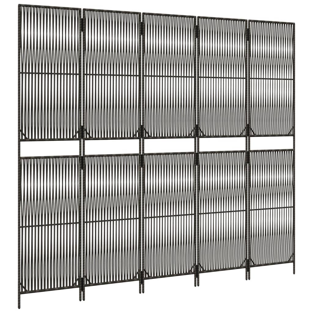 Biombo de 5 piezas de poliratán gris con líneas de privacidad, diseño web, plegable y móvil, 245 x 200 cm, para interior y exterior