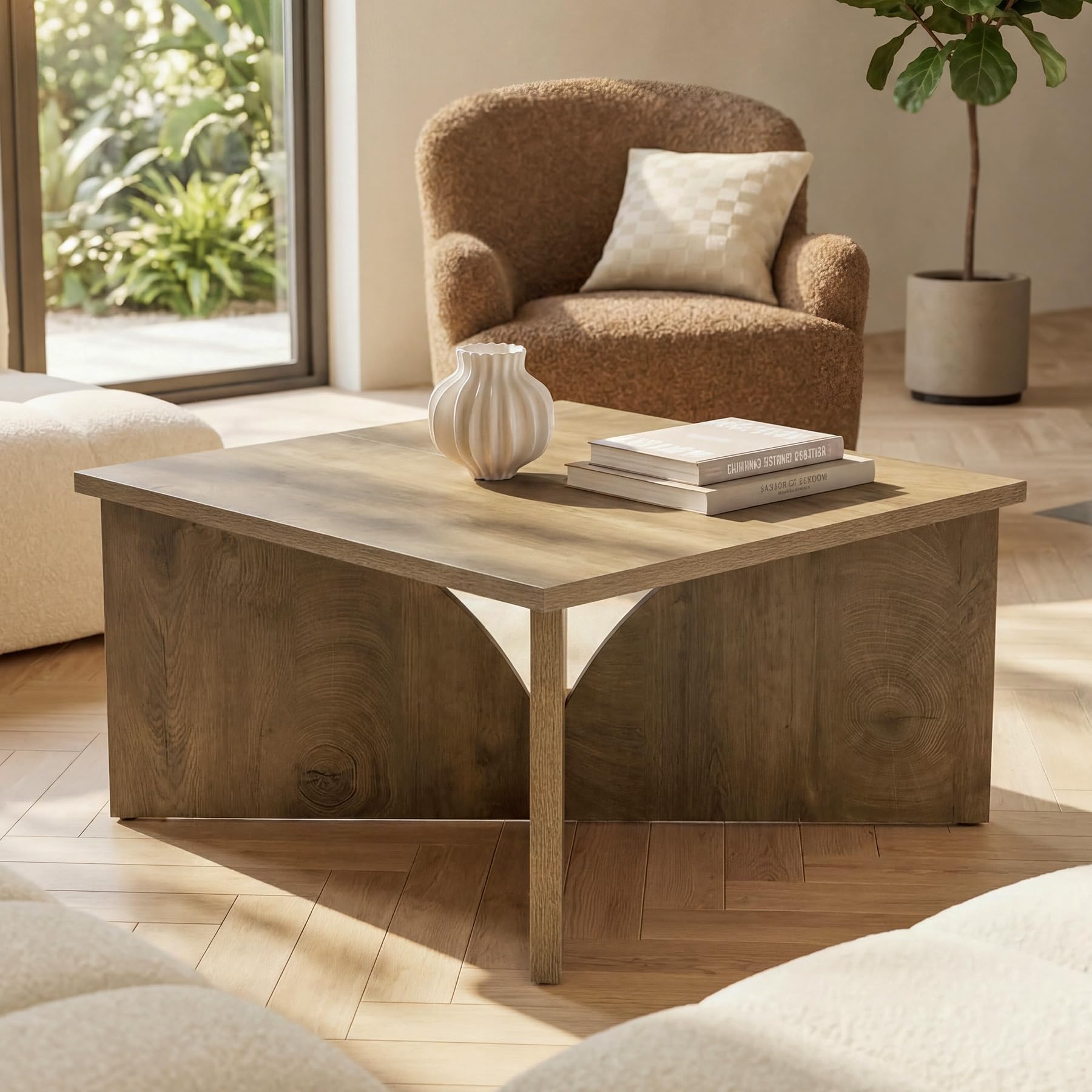 Tribesigns Mesa de Centro Cuadrada de 80 cm – Mesa de salón rústica de Madera para salón y Oficina en casa, diseño Moderno en Color marrón