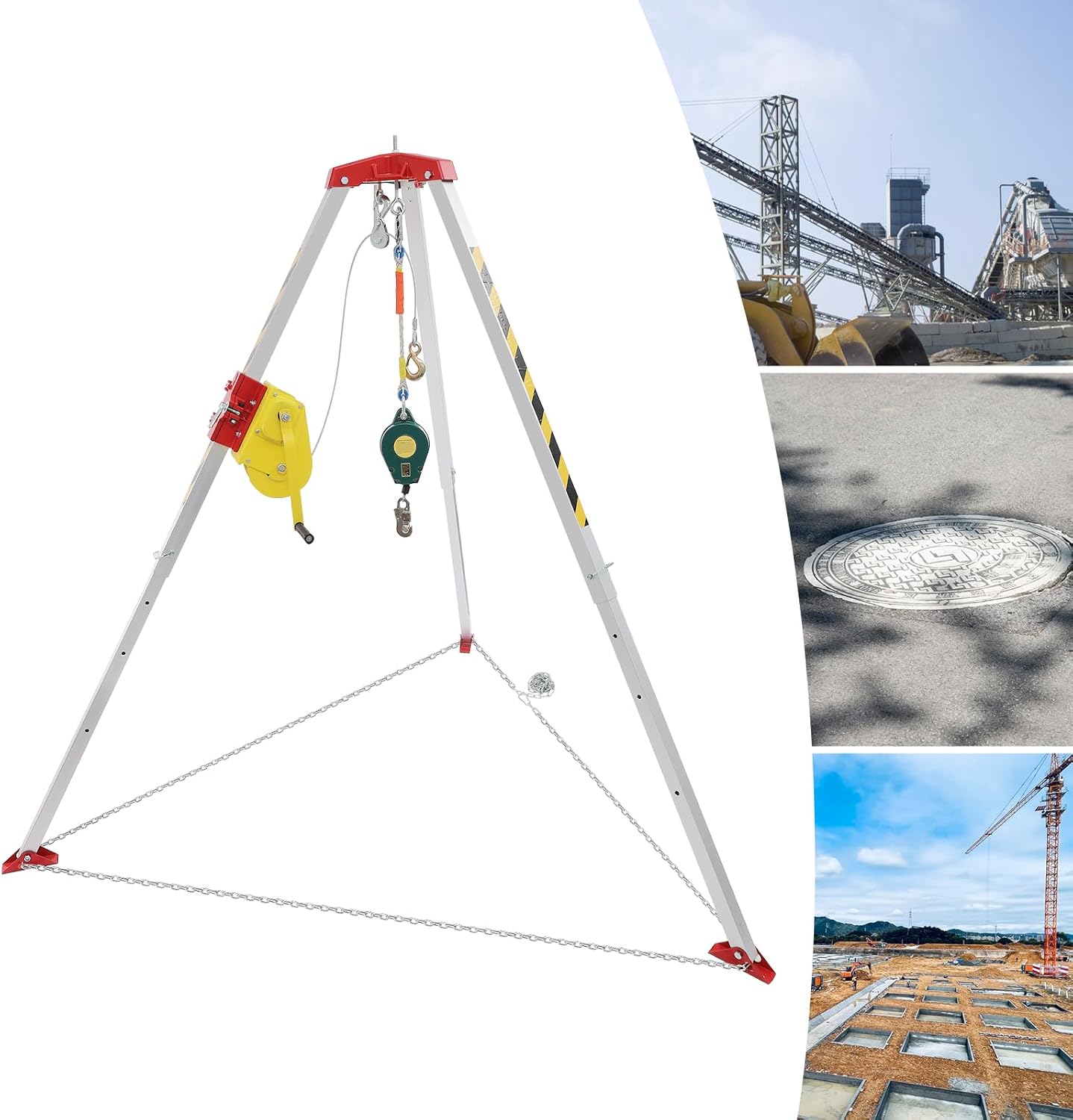 Confined Space Tripod Kit, 65ft Steel Wire Rope, with Fall Arrester Storage Bag for Traditional Confined Spaces