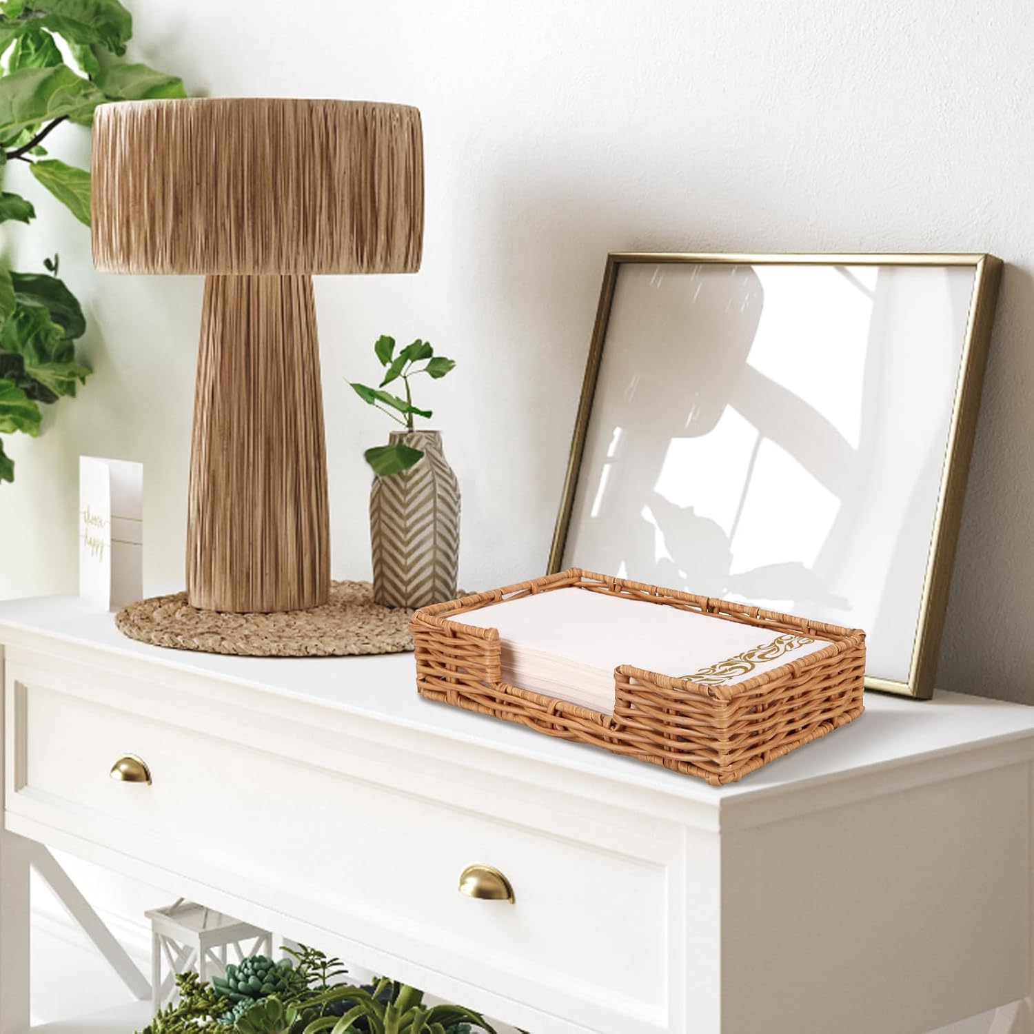 Woven Napkin Holder for Bathroom - Rattan Guest Towel Holder for Dining Table, Kitchen, Cocktail, Decor, Rustic Farmhouse, Bar, Party, Paper - Modern Disposable Hand Towel Holders, 9.1" X 5.2" - Image 5