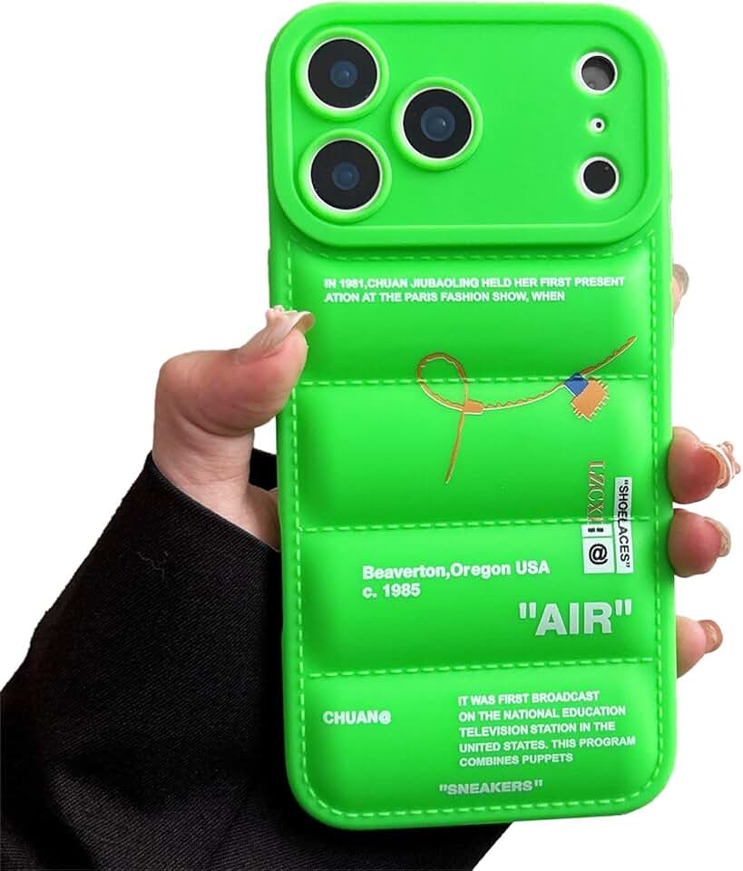 Capa acolchoada com design de marca de sapatos esportivos para iPhone 11 Pro, tênis com etiqueta branca ou preta, capa macia azul para iPhone 17 16 15 14 13 12 11 Pro Max Plus XR (verde