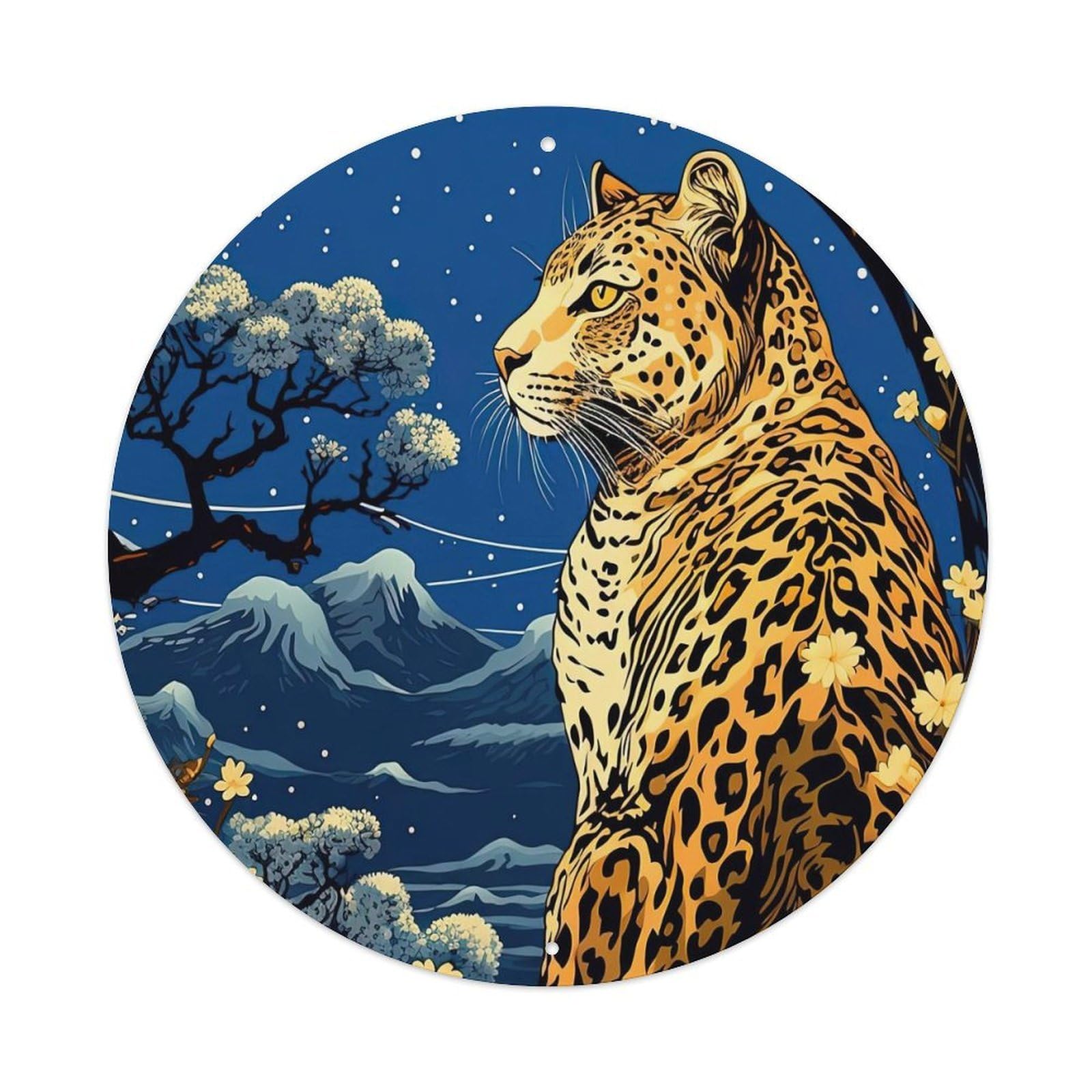 Vintage Animal Leopard Vintage Metal Tin Sign Plaque Wall Decor for Cafe, Club, Garden Round Metal Poster 8x8Inch