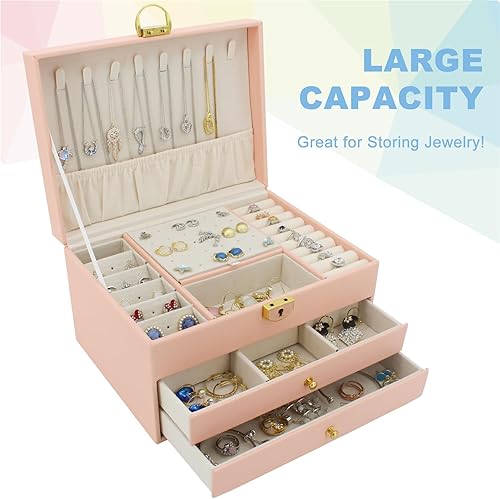 Miniatura 2 de KOOAAICCHI Joyero para mujer, organizador de joyas de 3 capas, estuche de almacenamiento de joyas de piel sintética para aretes, pulseras, anillo,