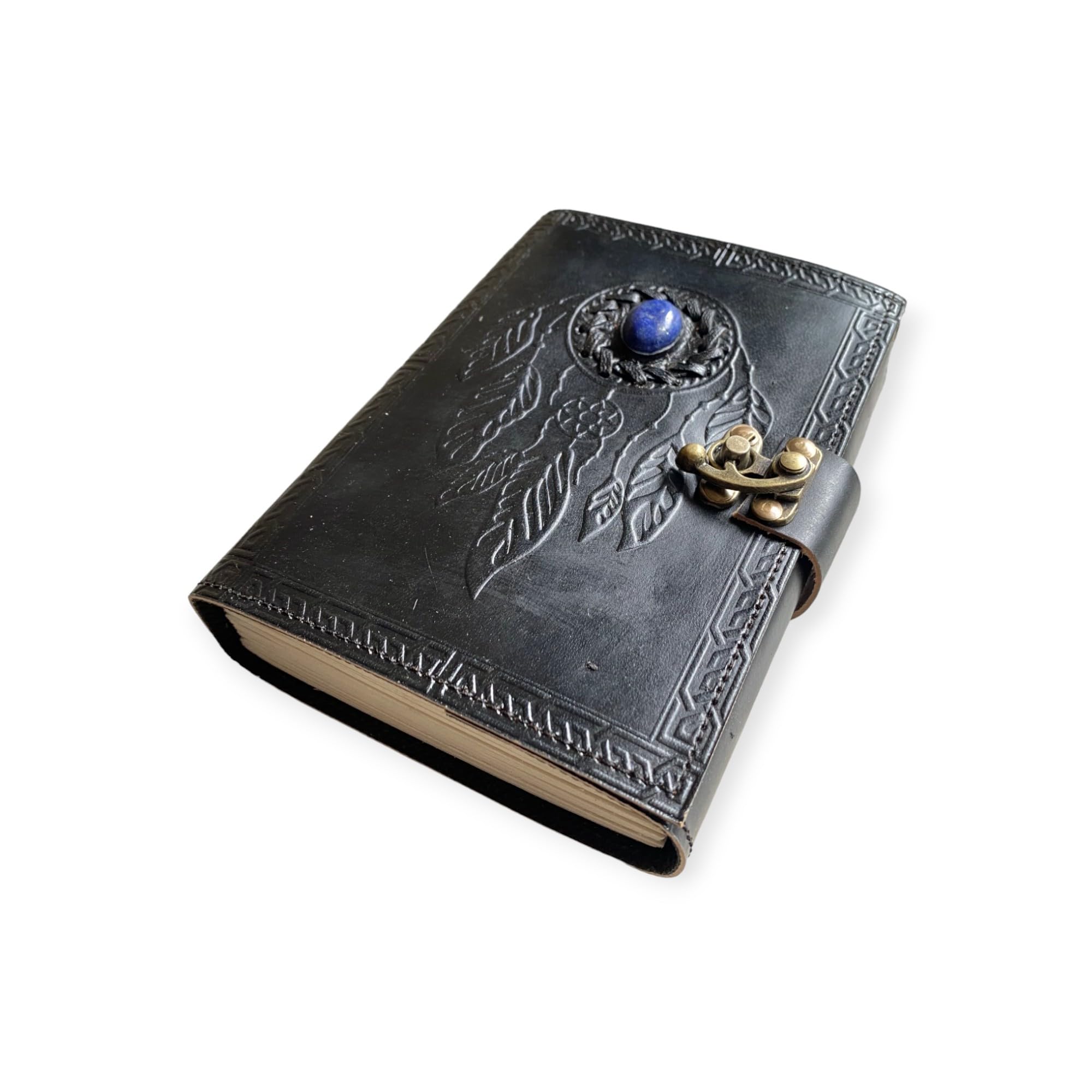 Urban Craft Black Dream Catcher Embossed Leather Journal with Blue Stone
