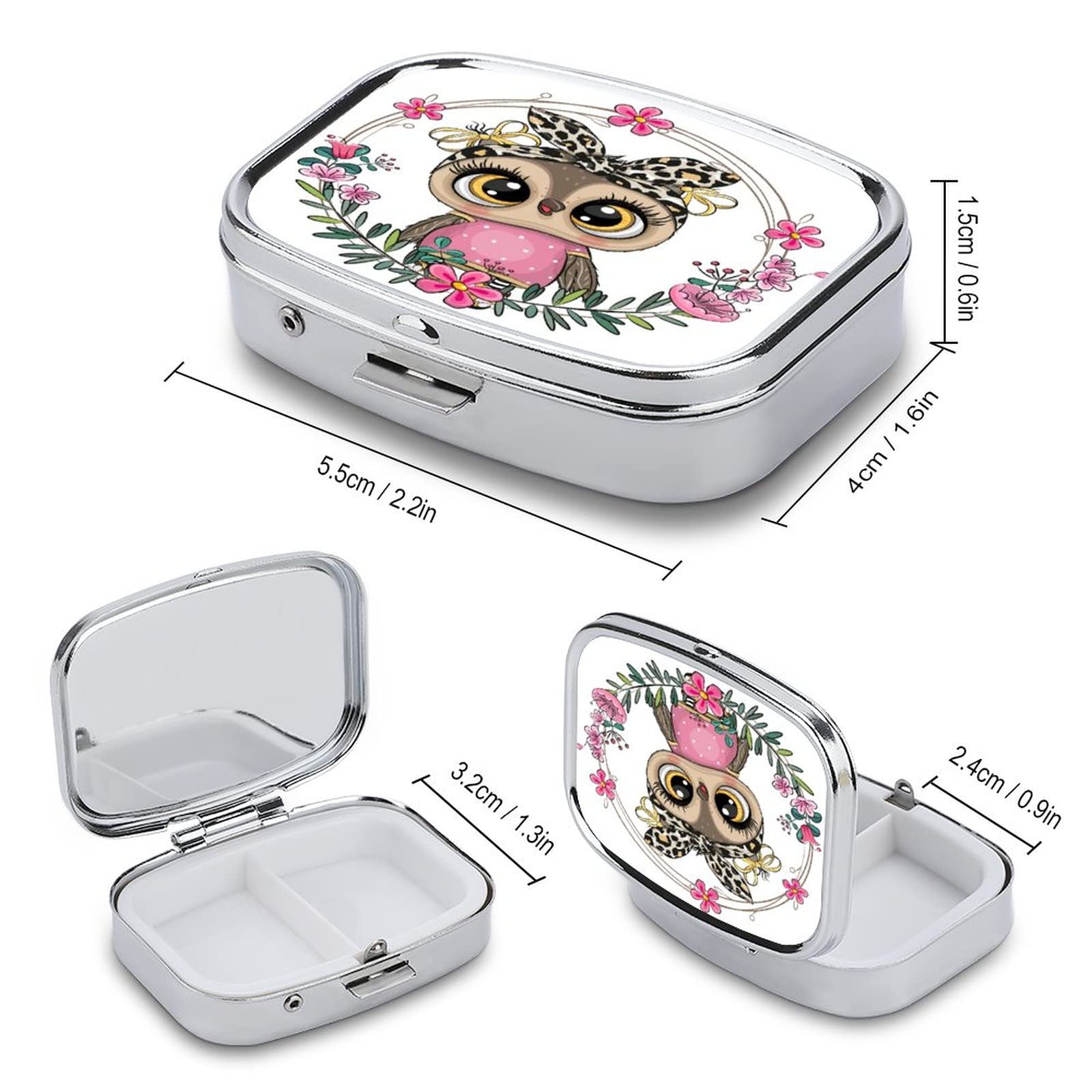 Gestor Diario De Pastillas Patrón De Flor De Búho De Ojos Grandes De Dibujos Animados Pastillero Decorativo Con Caja De Regalo-Medicina De Moda