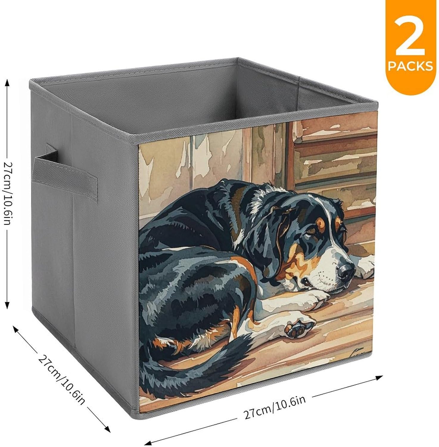Dogs Sleeping in The House Foldable Storage Box with Handles, Durable Oxford Storage Cubes, 2PCS Collapsible Closet Organizer for Home, Shelf, Office, Travel