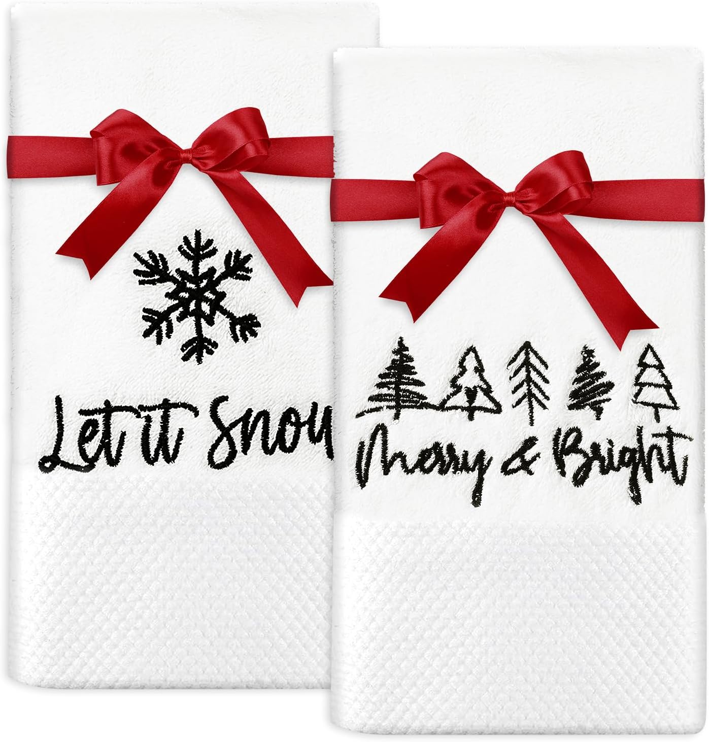 AnyDesign 2 Pack Christmas Hand Towels Cotton Embroidered Xmas Tree