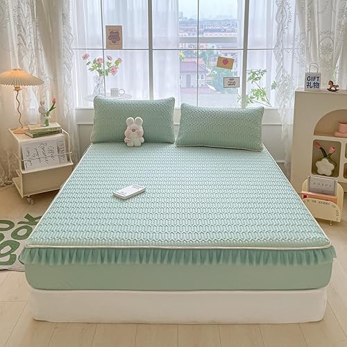 Miniatura 4 de Sábana bajera ajustable de fácil cuidado, sábana bajera de látex de seda de hielo fresco de verano, color liso, funda de colchón antideslizante para