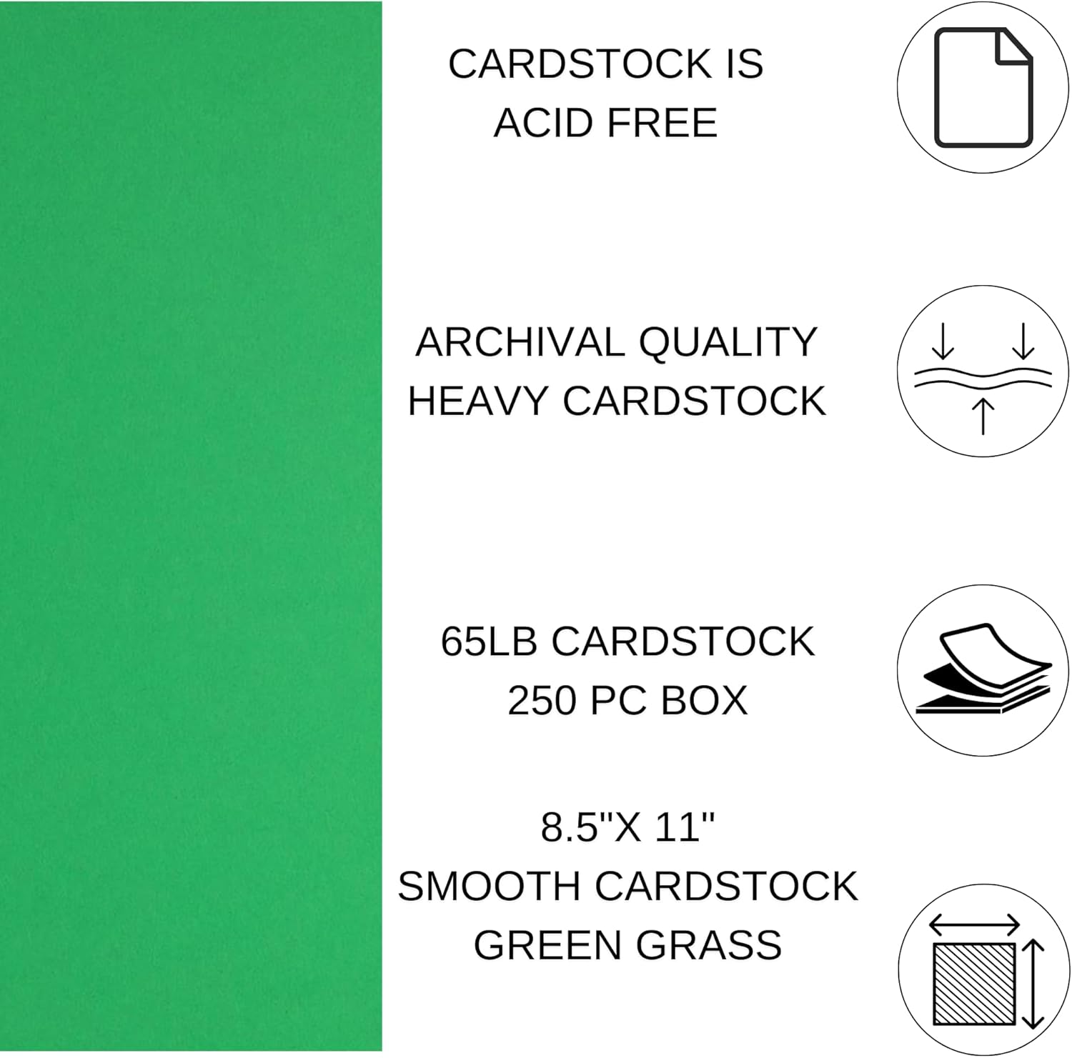 PA Paper Accents Smooth Cardstock 8.5" x 11" Green Grass, 65lb colored cardstock paper for card making, scrapbooking, printing, quilling and crafts, 250 piece pack