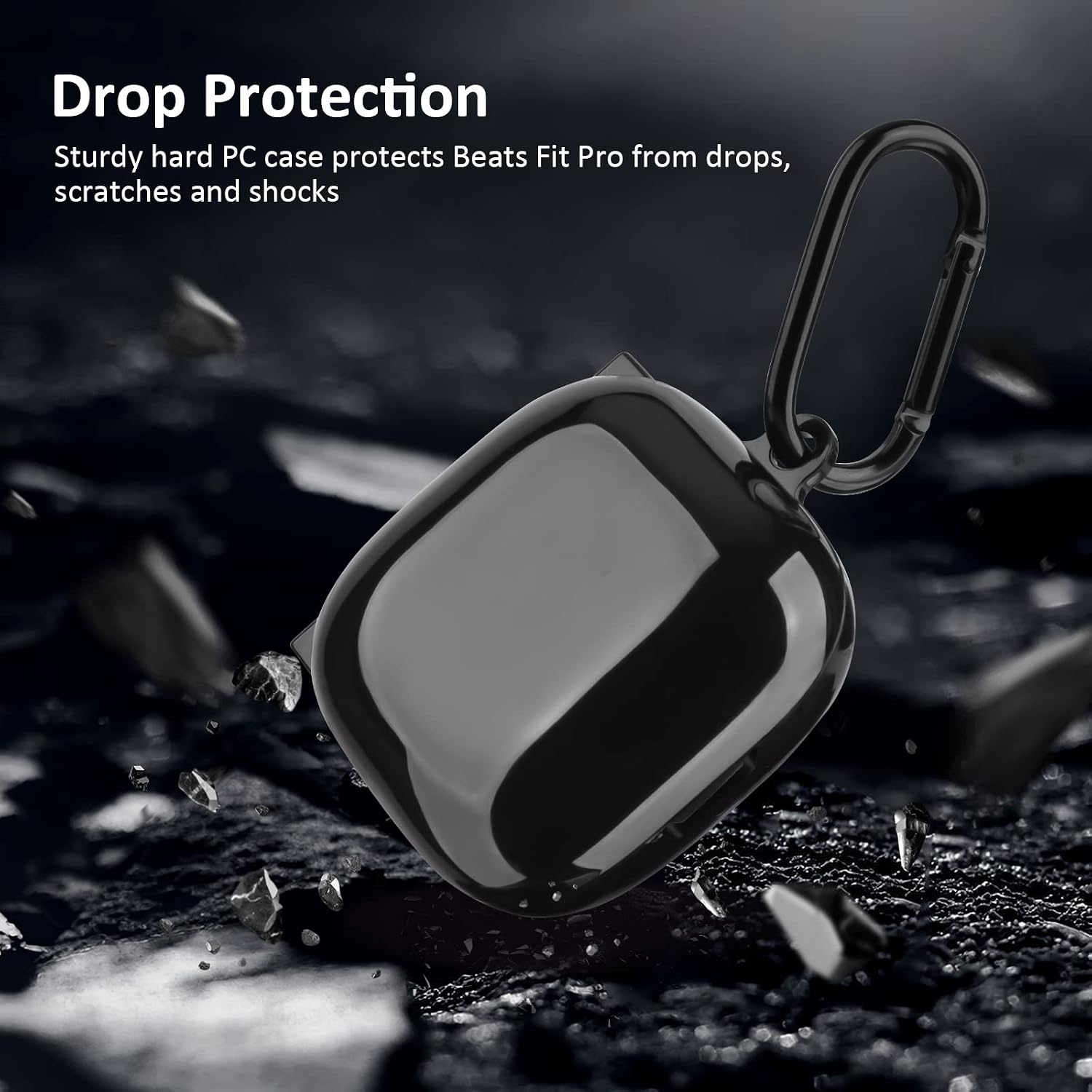 Beats Fit Pro Case Cover, Filoto Hard Case for Apple Beats Fit Pro 2021 Shockproof Protective Earbuds Case with Keychain Accessories for Men Women (Black)