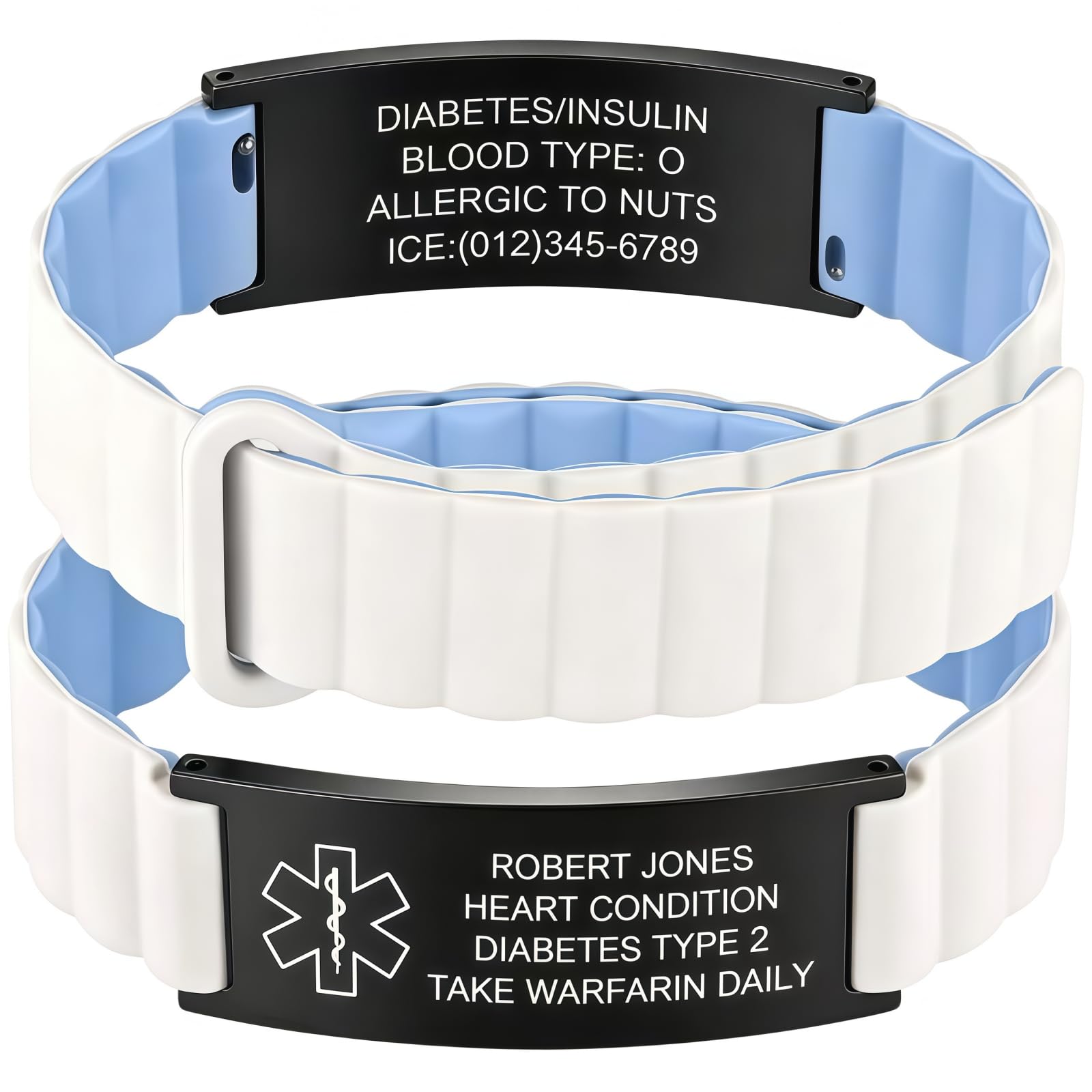 Custom Medical Alert Bracelets for Women Men, Engraved Medical ID Tag with Adjustable Waterproof Silicone Band, Personalized Emergency Bracelet for Diabetes, Allergies &amp; Health Conditions