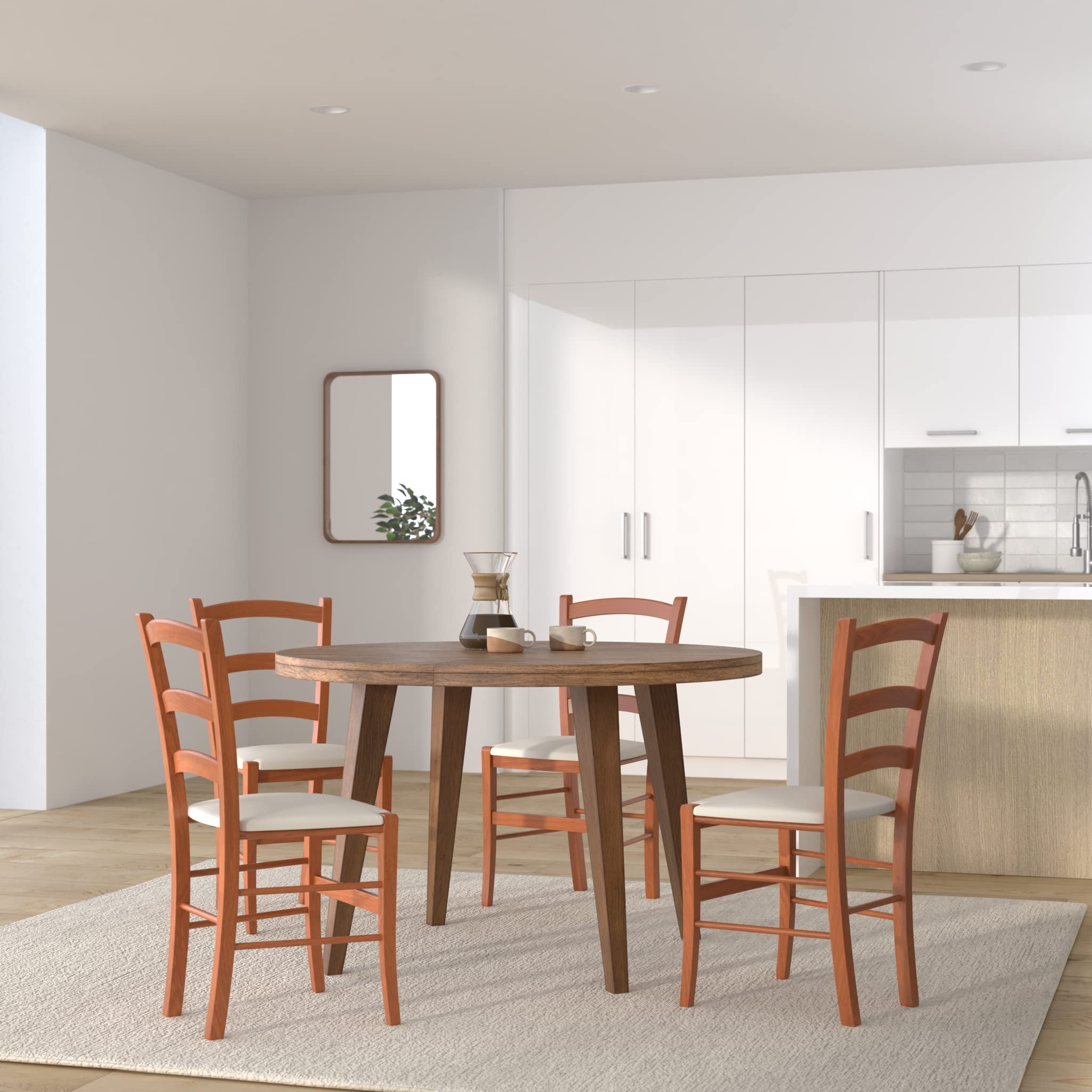 t m c s Tommychairs - Set 4 sillas Venice para Cocina y Comedor, Estructura en Madera de Haya Color Cerezo y Asiento tapizado en Tejido Color Marfil