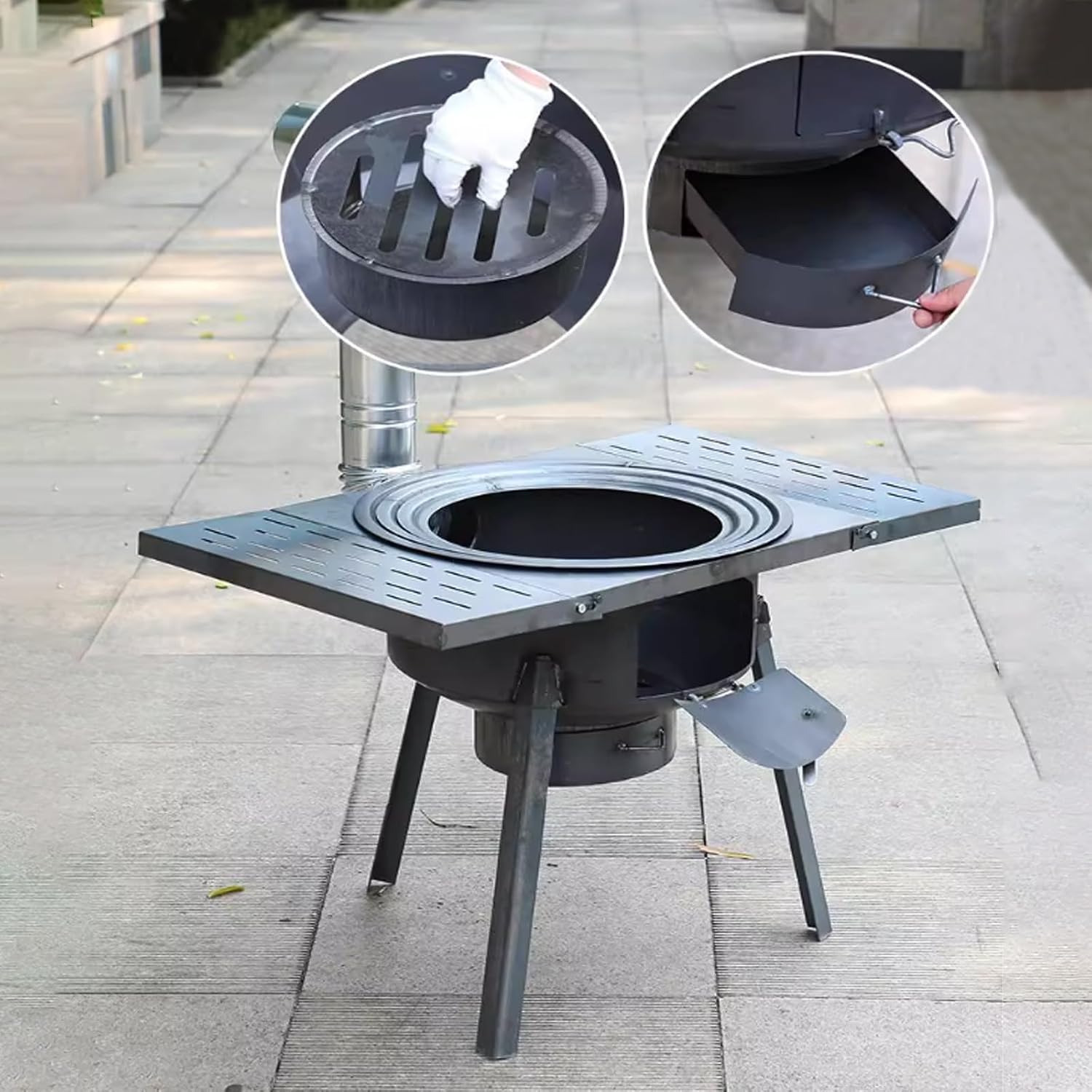Camp Wood Stove With Foldable Side Boards, Outdoor Camping Cookware, Large Firebox & Ashs Drawer For Backyard Rural Kitchen Backyard BBQ, Multi-Fuel(48 * 48 * 45cm)