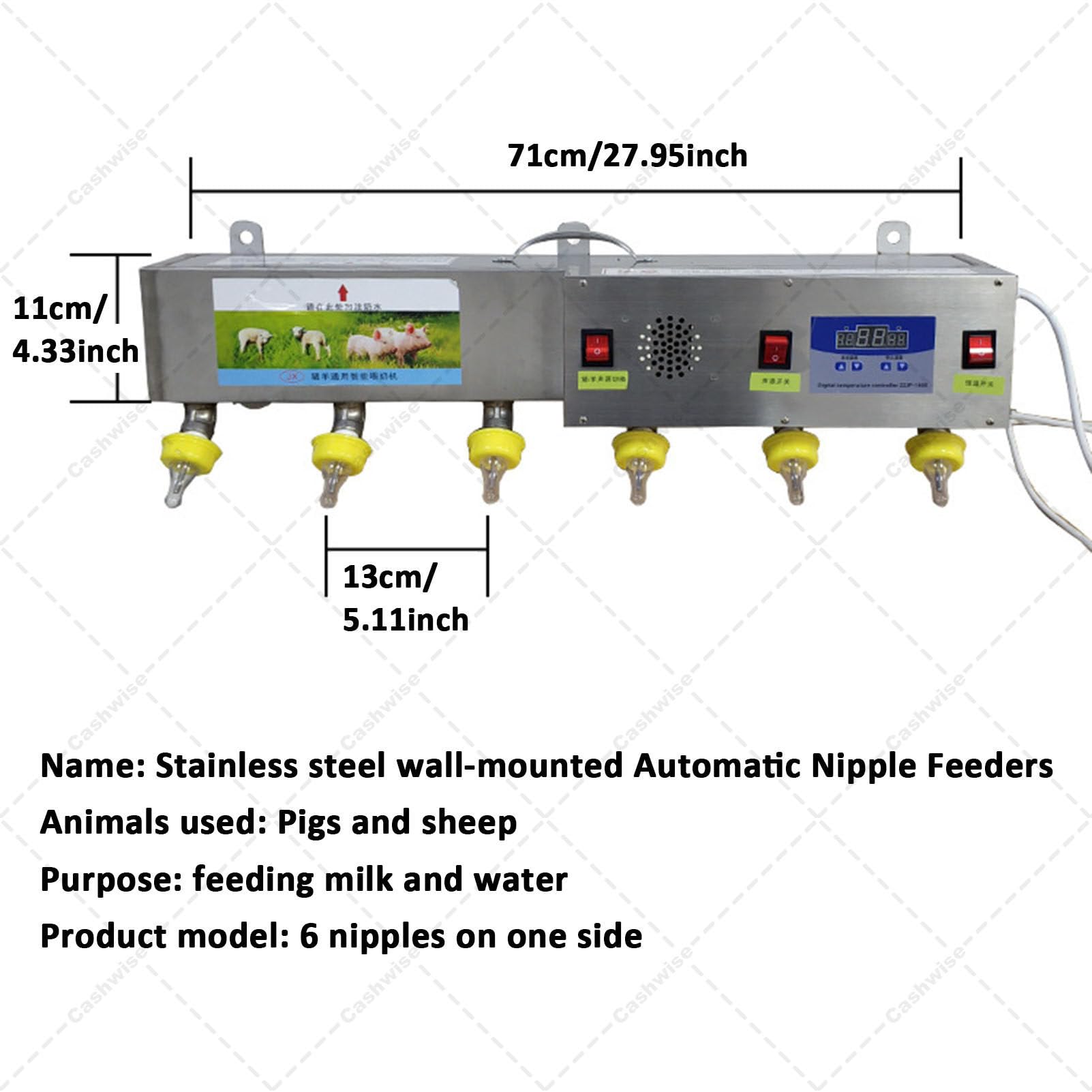 6 comederos de tetina totalmente automáticos, alimentador de leche y agua a temperatura constante, dispositivo de lactancia con simulación de sonido, para granjas y ranchos de lechones y corderos