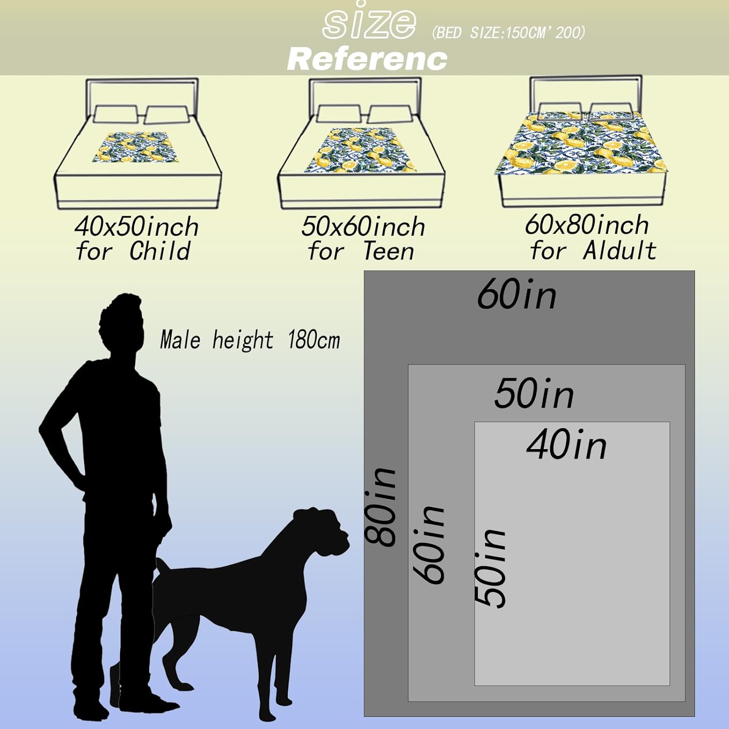 Lemon Fresh Throw Blanket,50x60in,Soft,Lightweight Flannel,Blue Tile and Leaf Fruit Blankets - Gifts for Kids Adult & Food Lovers,for Couch Office Travel,Home Living Room Decor - Image 3