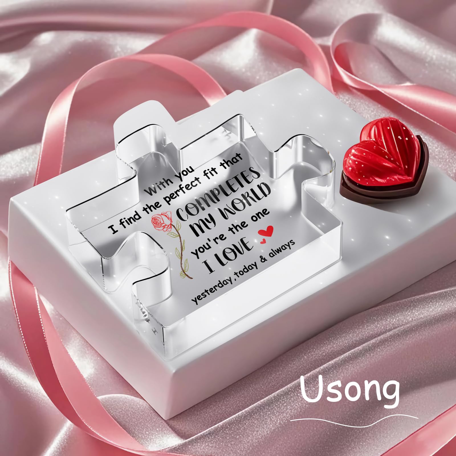 Usong Acrylic Valentines Gifts for Him & Her with Giftpack for Girlfriend Boyfriend Wife Husband Fiancee Fiance Engraved Ornament Presents 3.3" - Image 3