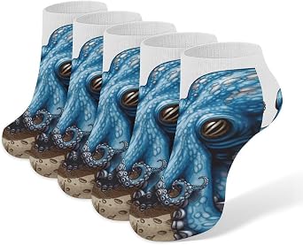 Blue Octopus Ankle Sock for Men Women 5 Pairs Low Cut Athletic No Show Sock Breathable Short Casual Sock
