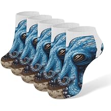 Blue Octopus Ankle Sock for Men Women 5 Pairs Low Cut Athletic No Show Sock Breathable Short Casual Sock