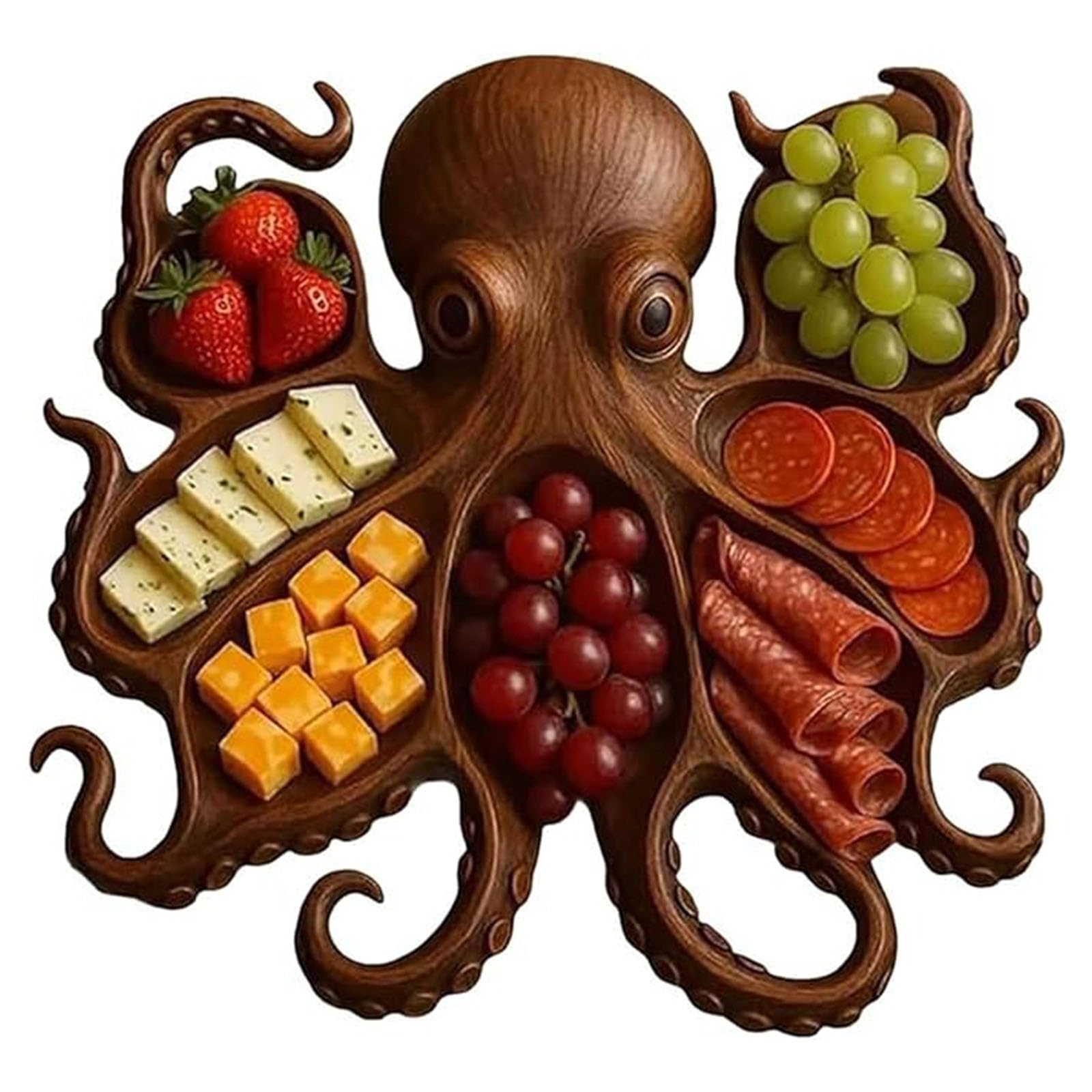 Octopus Charcuterie Platter, Tentacle Design Ocean-Themed Platter, Novelty Special Serving Tray Board For Cheese Meats Fruit, Kraken Design Wood Serving Tray, Gift For Seafood Lovers(B)