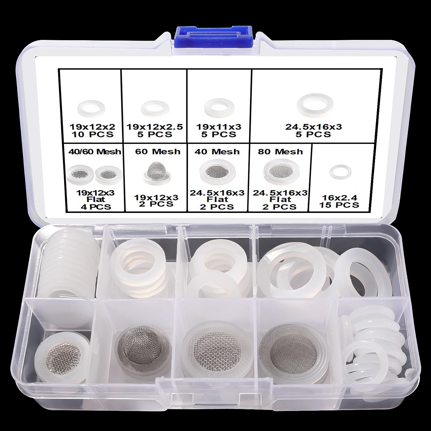 Lyeteung 50 PCS 1/2 3/4 Inch Hose Washers and Filter Mesh Washer Kit, Mesh Silicone Washers, Seal O Ring Gasket