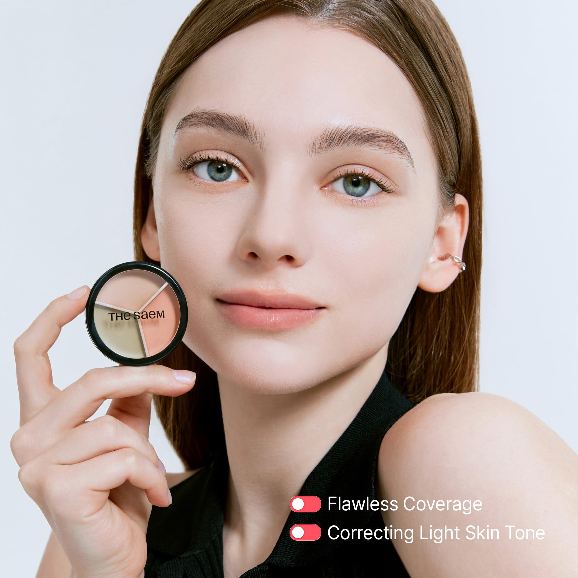 Concealer in dreifachem Topf Cover Perfection von THE SAEM 03 Correct Up Beige + 04 Tone Up Beige für helle bis helle Hauttöne 3 Farben Deckt Pigmentflecken und