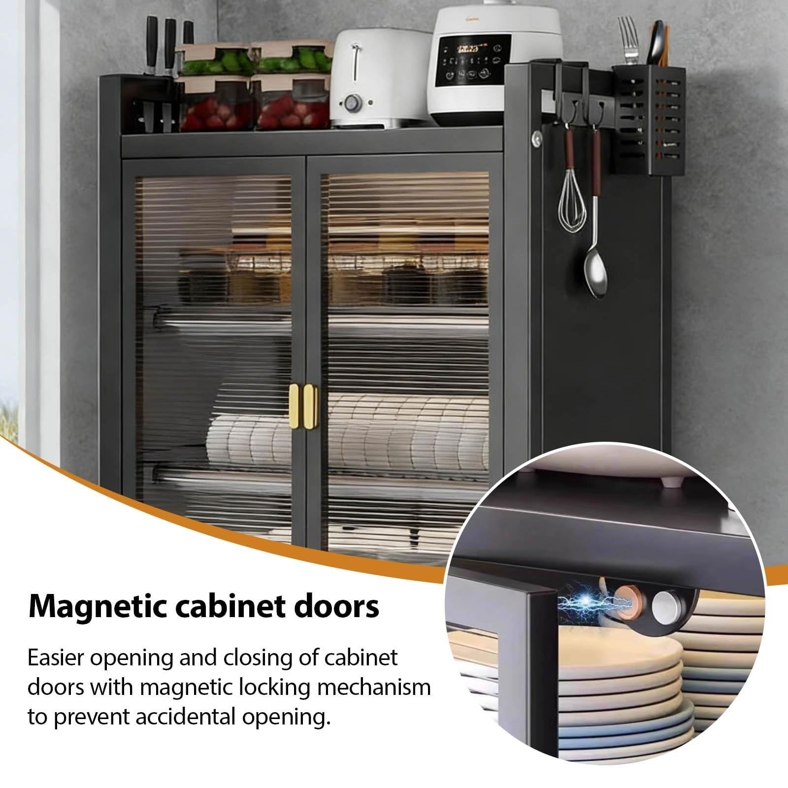Armoire à Vaisselle de comptoir de Cuisine, égouttoir à Vaisselle de Restaurants, Armoire de Rangement multifonctionnelle Anti-poussière à Double Porte Transparente adaptée(White,2nd Floor)