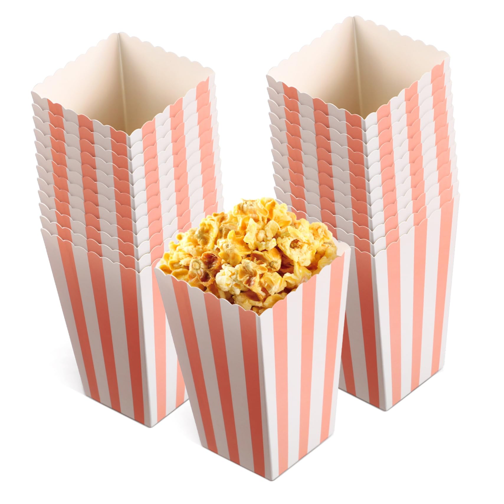Mikinona 48 Pcs Striped Popcorn Boxes Popcorn Containers for Parties French Fry Holders Individual Treat Bags for Birthday Movie Nights and Celebrations