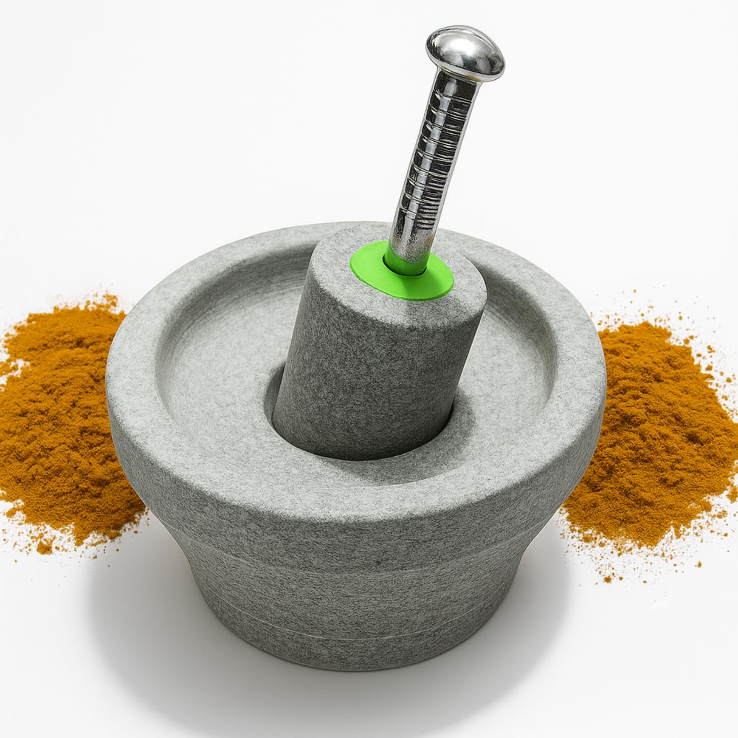 Lakshmi HandyCrafts Stone Mortar and Pestle Set 10 Inch – Natural Manual Masala Grinder with Steel Handle | Traditional Spice Crusher for Kitchen, Chutney, Herbs & Masala | Heavy Duty Stone Grinder