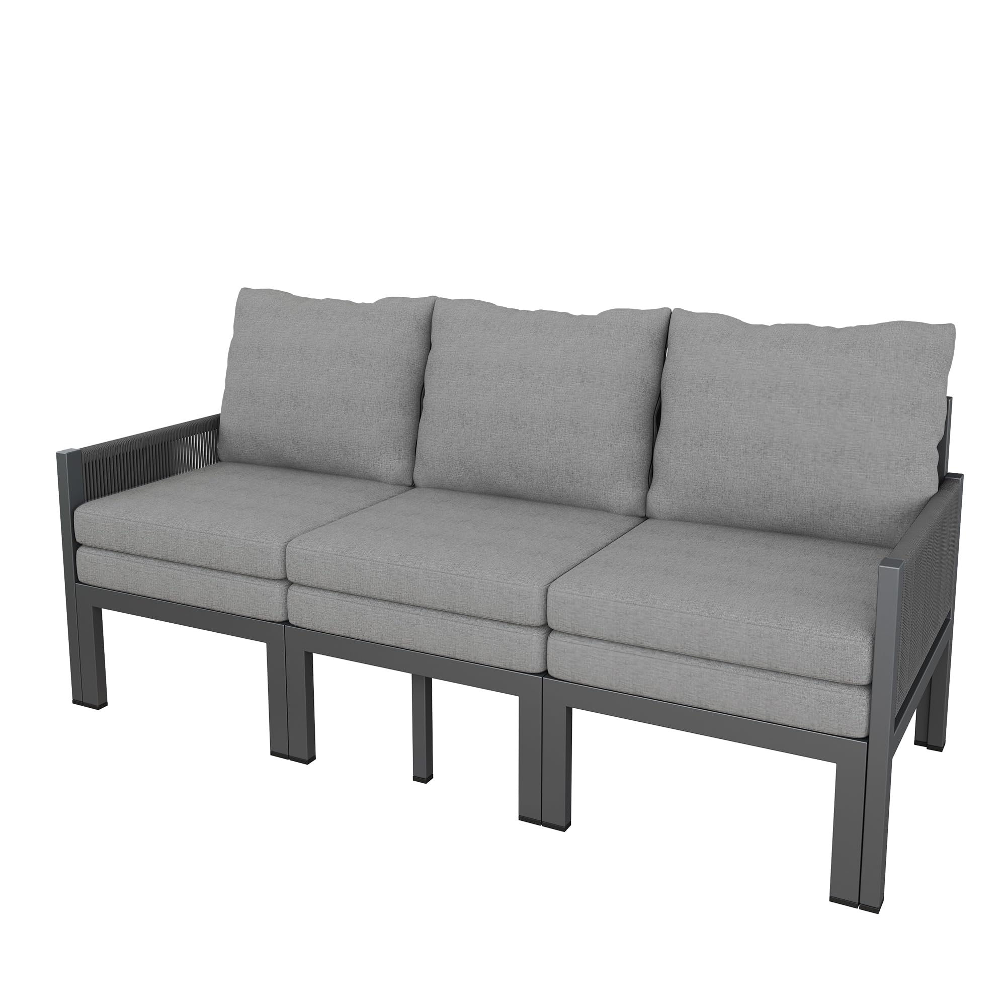 Gartenmöbel-Set, Outdoorsofa, 3-Sitzer-Sofa, Multifunktionales Sofa, lässt Sich in einen Liegesessel verwandeln, verzinktes Eisen (Grau)
