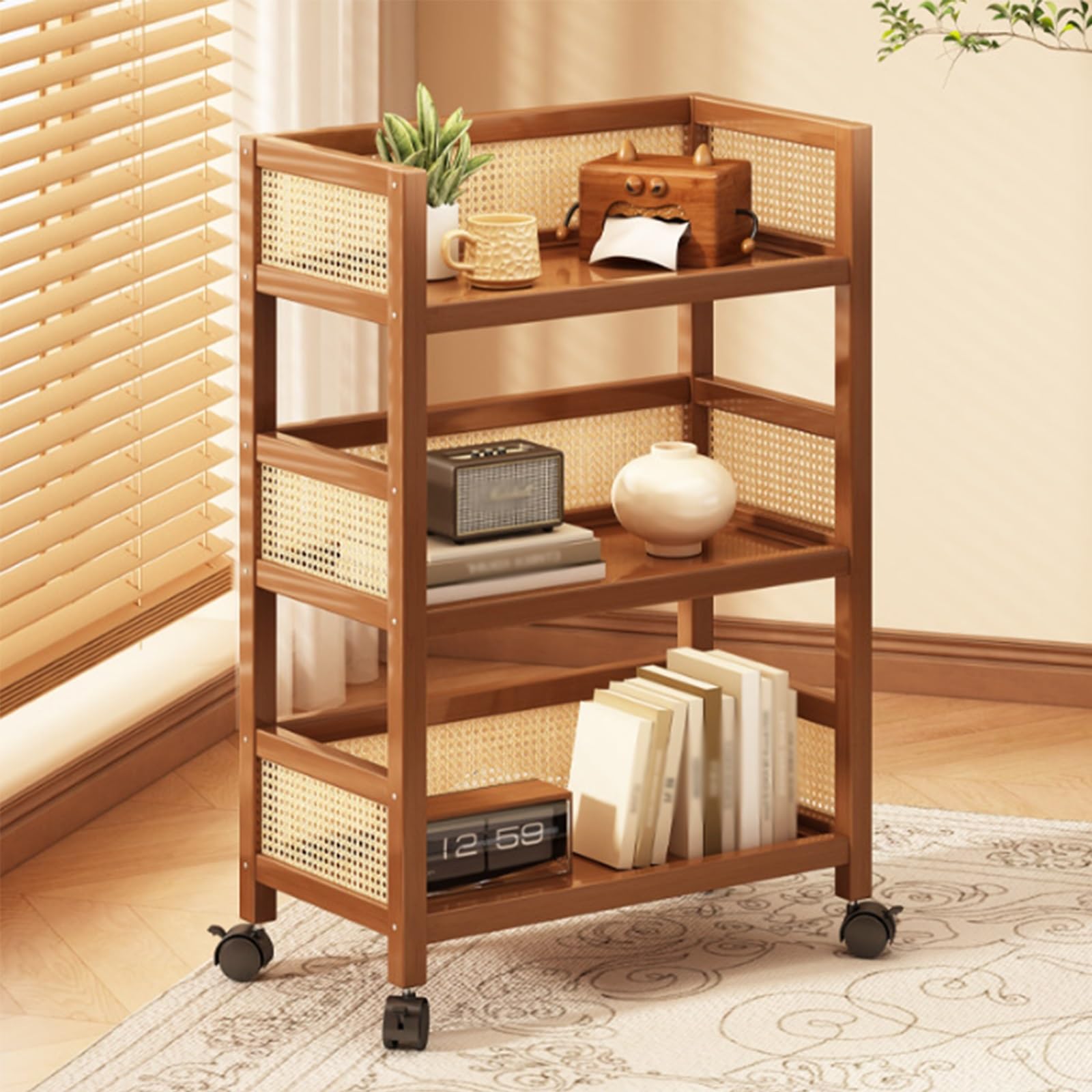 Étagère en bambou à 3 niveaux mobile pour optimiser votre salon et bureau