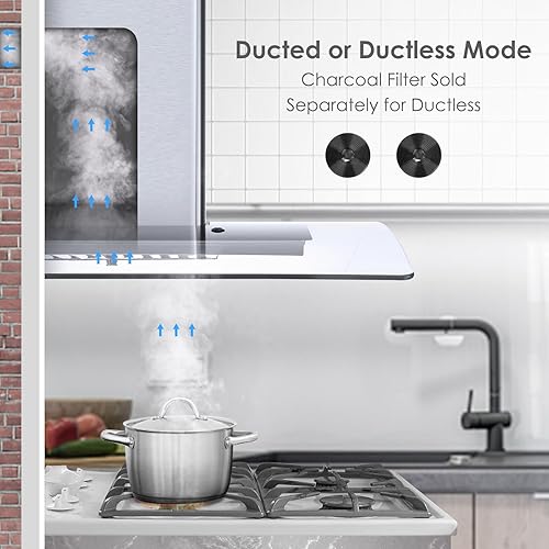 Miniatura 4 de Campana extractora de 30 pulgadas, 450 CFM, montaje en pared, campana de cocina con canalizadossin conductos, convertible, filtro de acero