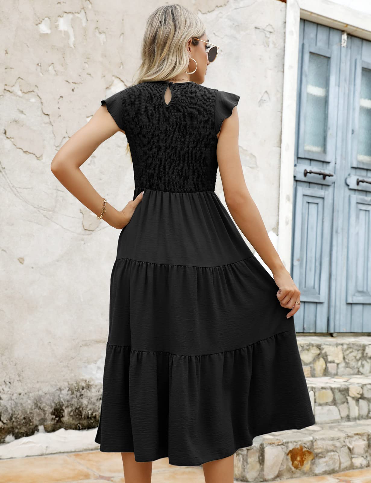 Yuson Girl Vestito Estivo Lungo Donna - Abito Estivo Lungo Collo Rotondo Ragazza con Manica a Volant Vestiti Casuale Eleganti Colori Solidi Abiti Estivi Donna Lunghi