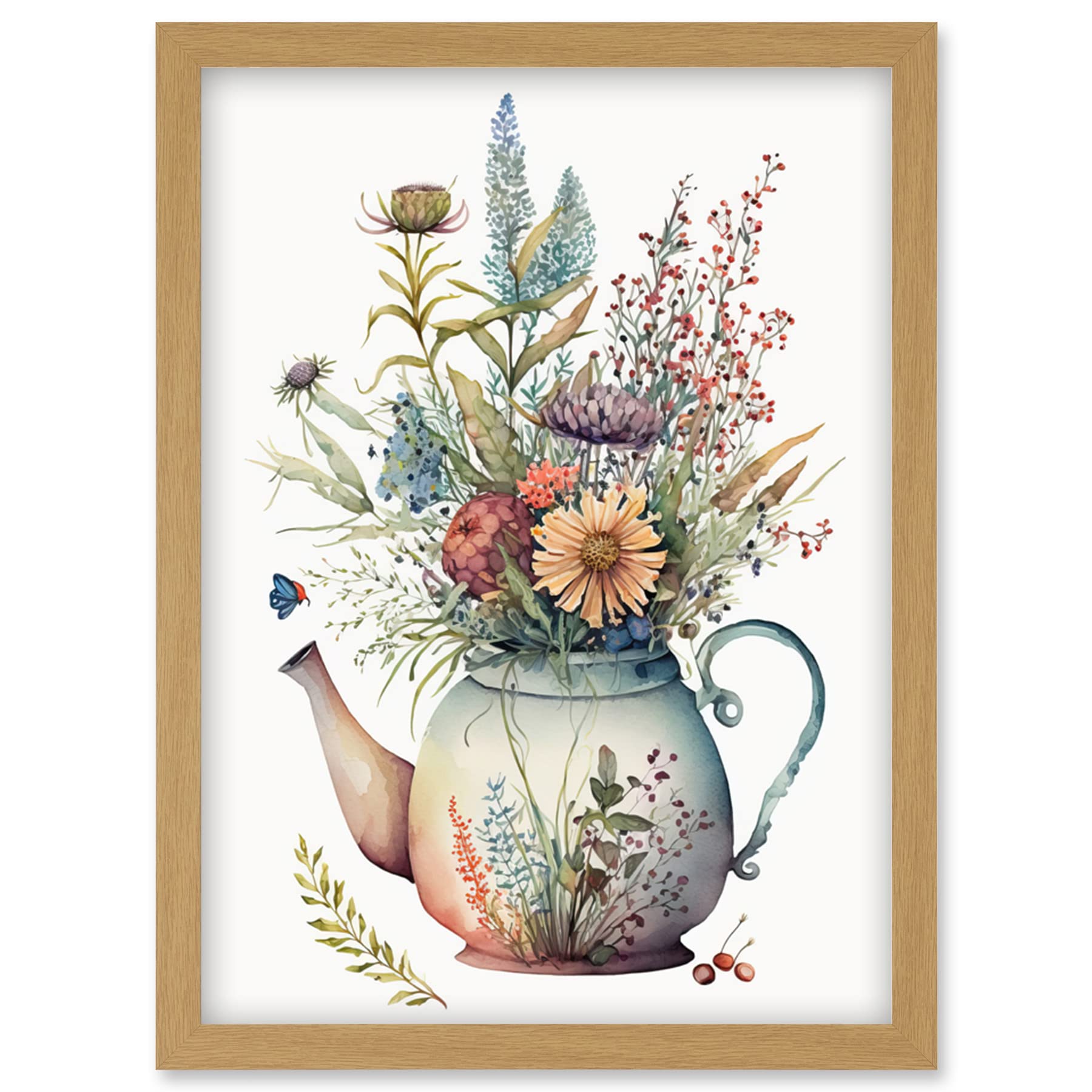 Artery8 Wildflower Floral Bouquet in China Pattern Teapot Artwork Framed Wall Art Print A4