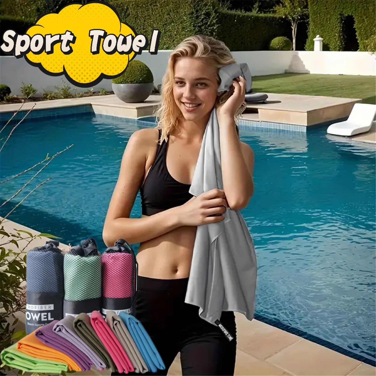 Sporthandtuch 2 Stück Outdoor-Sport-Handtücher, schnelltrocknend, schweißabsorbierend, weich, Mikrofaser-Strandtücher(Orange,40x80cm 80x180cm)
